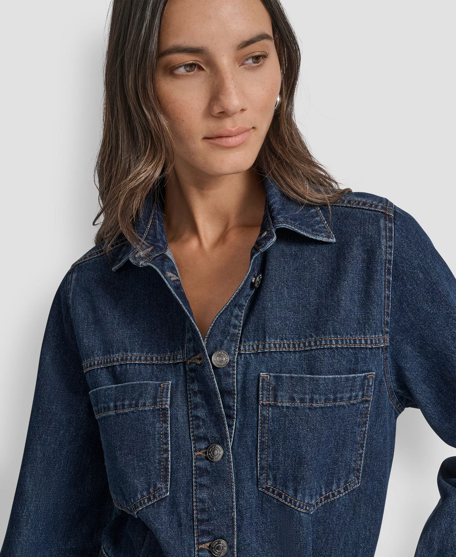 Women's Button-Down Long-Sleeve Denim Dress - ELERY - XS