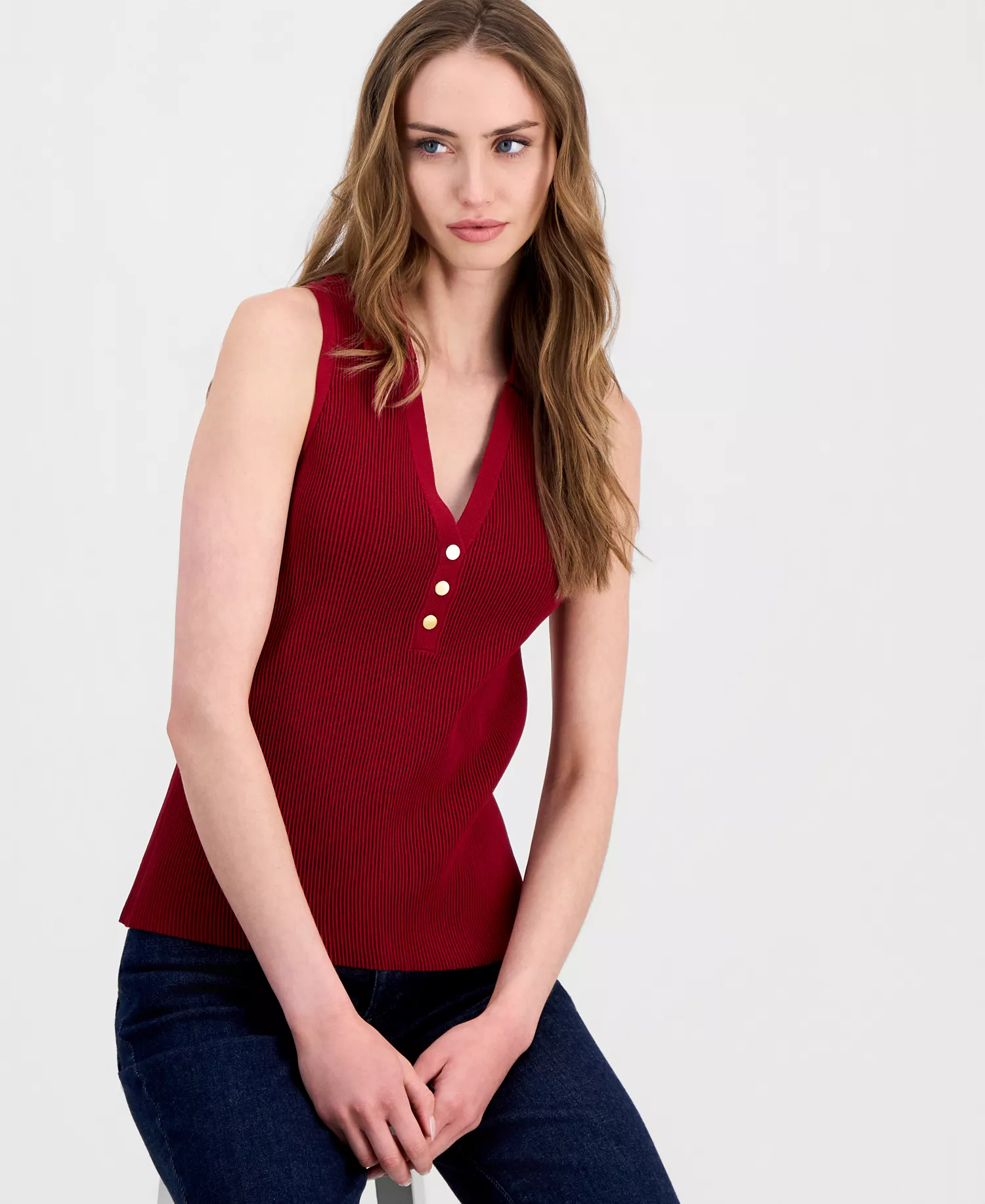 Women's Sleeveless Polo Sweater, Macy's Exclusive - Bright Cri - L