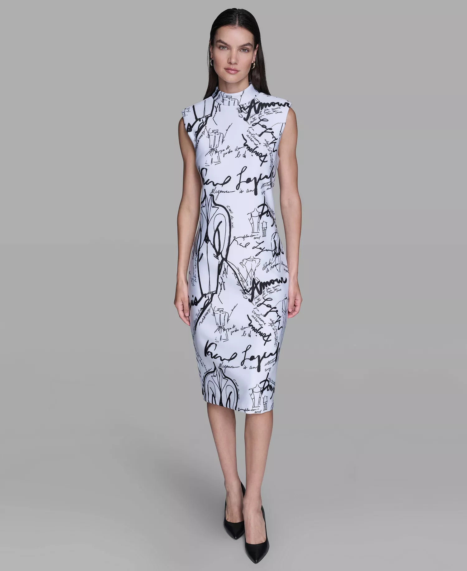 Women's Printed Paris Print Mock Neck Scuba Sheath Dress - Soft White Combo - 10