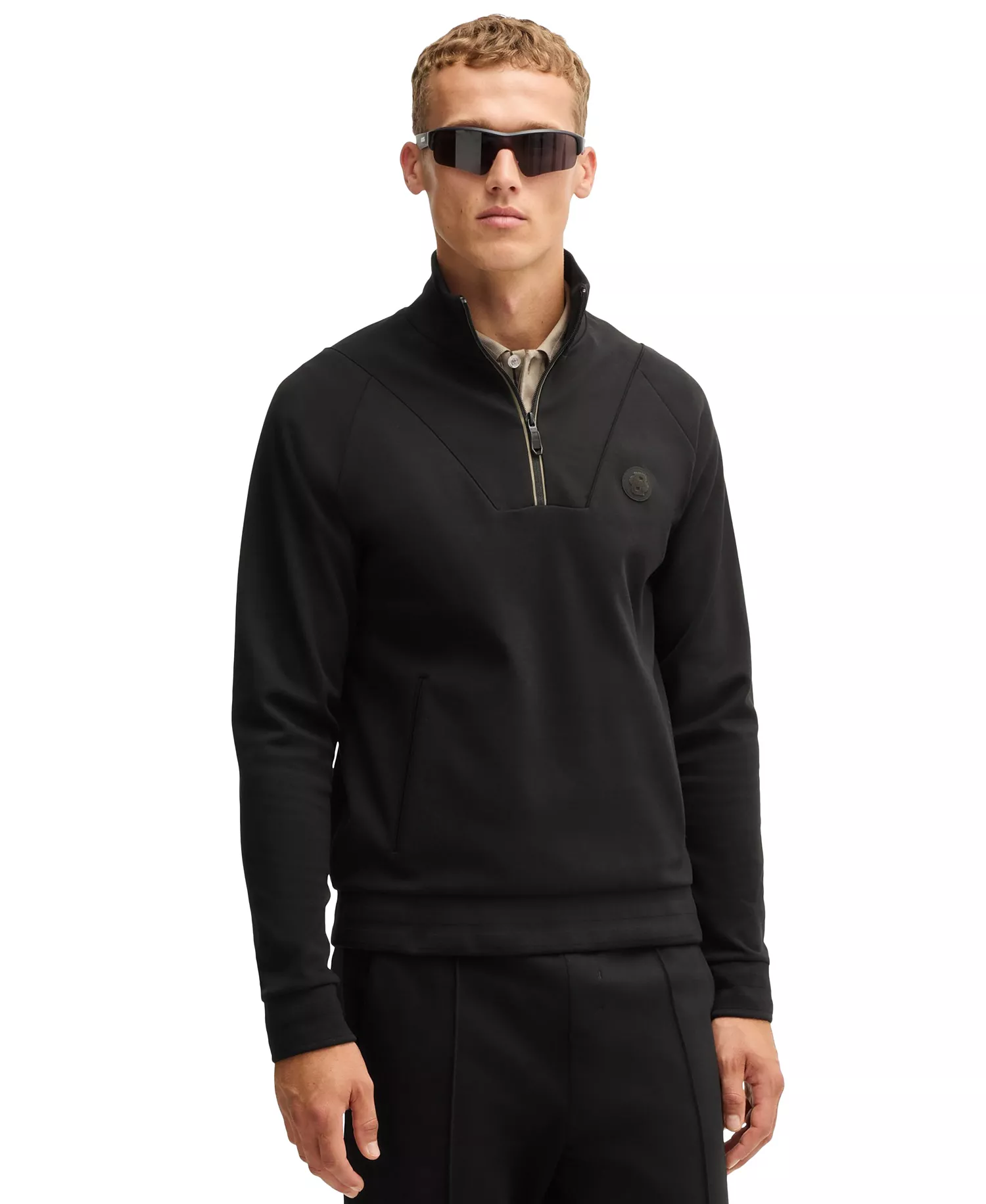 Men's Double B Monogram Zip-Neck Sweatshirt - Black - M
