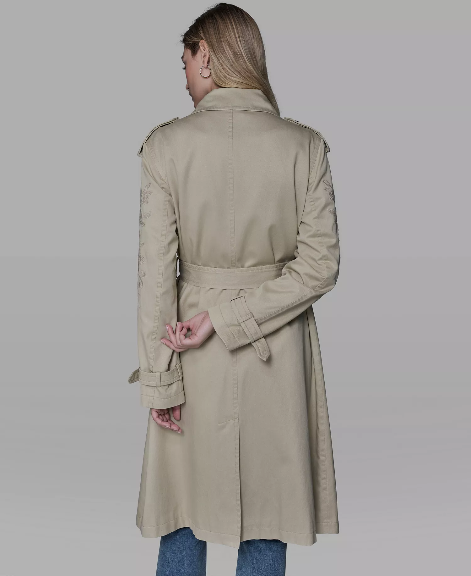 Women's Embroidered Collar Trench Coat - Desert Sand - L