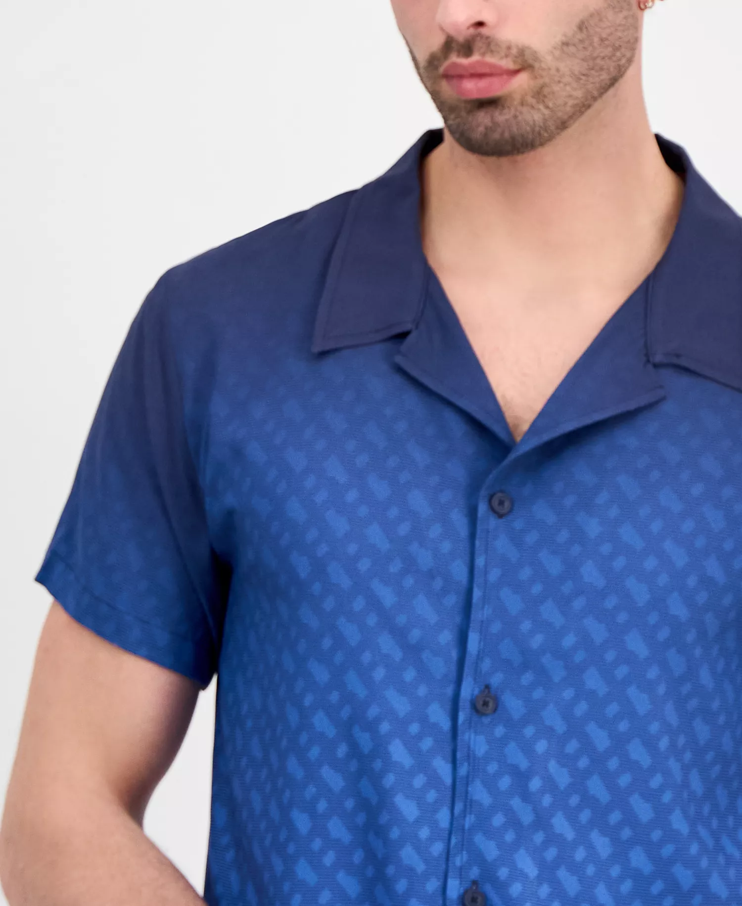 BOSS by Men's Gradient B Button-Up Swim Shirt - Blue/black Ombre - 2XL