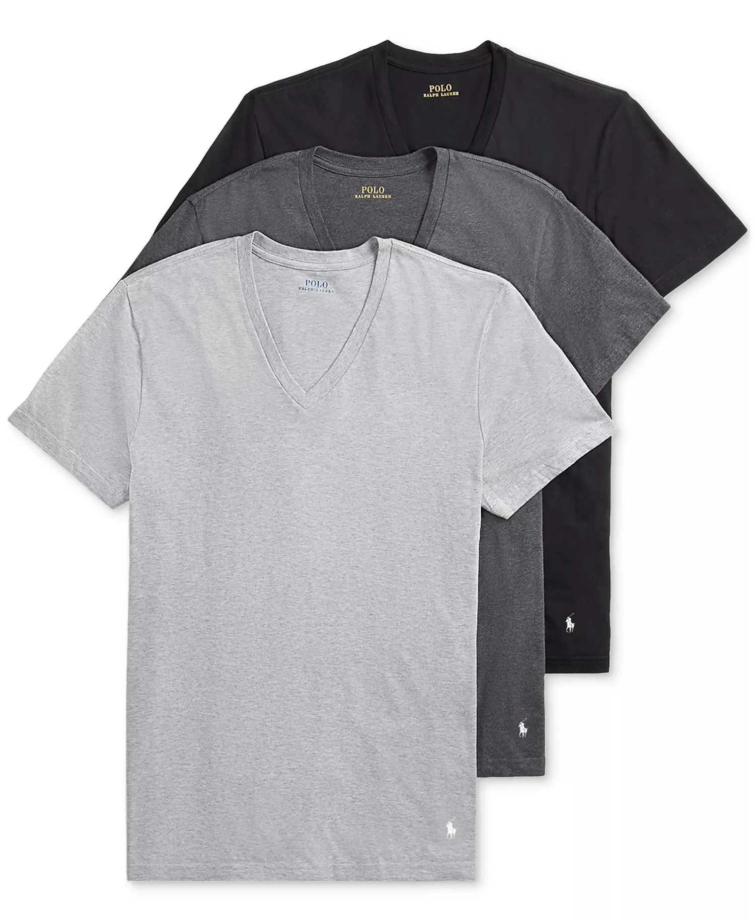 Men's 3-Pack Slim-Fit Stretch V-Neck Undershirts - Polo Black/rl2000 Red/andover Heather/charcoal Heather/polo Black - L