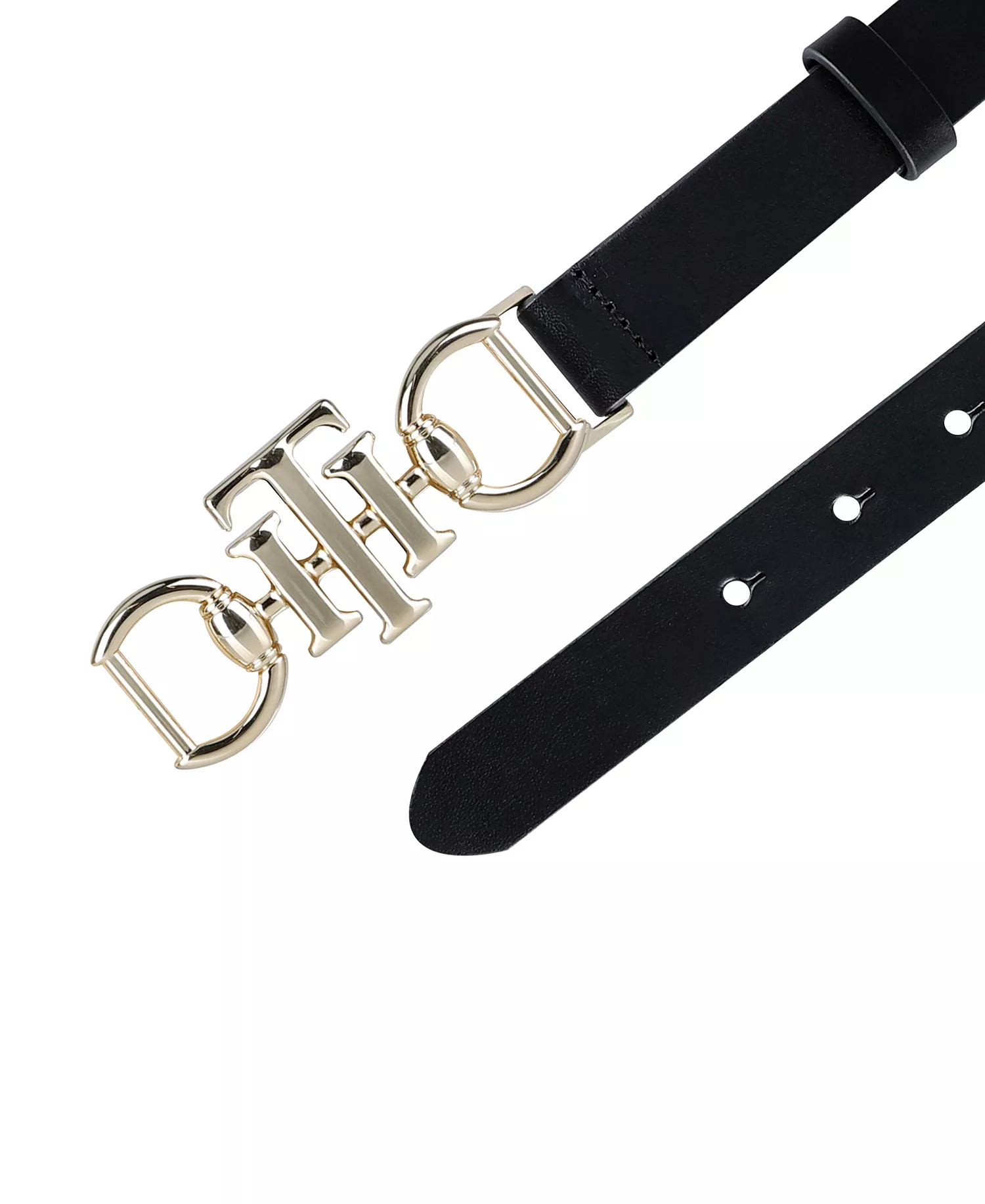 Women's Skinny Double Ended Horsebit Buckle Dress Casual Belt - Black - 2X