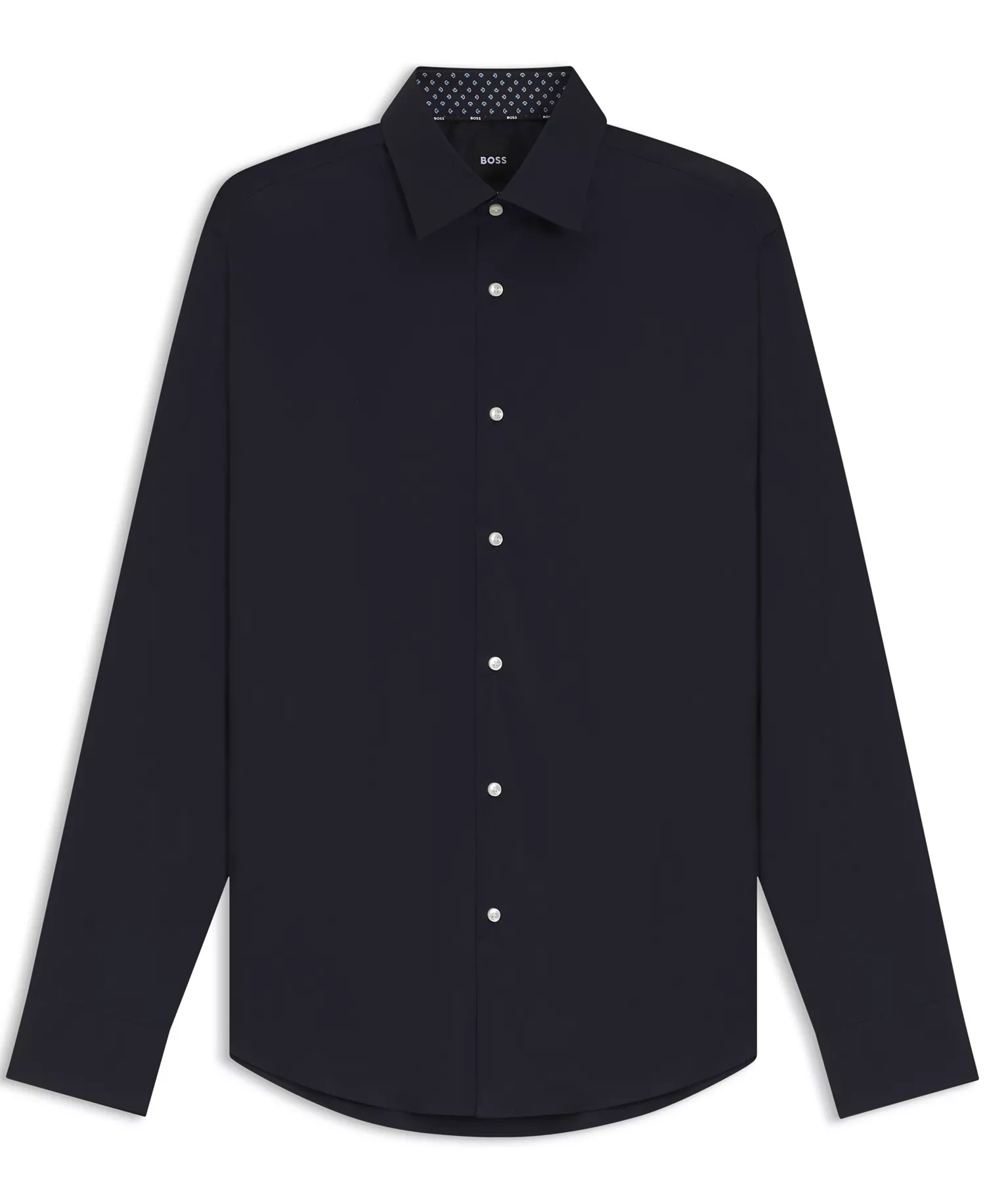 Men's Stretch-Cotton Regular-Fit Dress Shirt - Dark Blue - 15