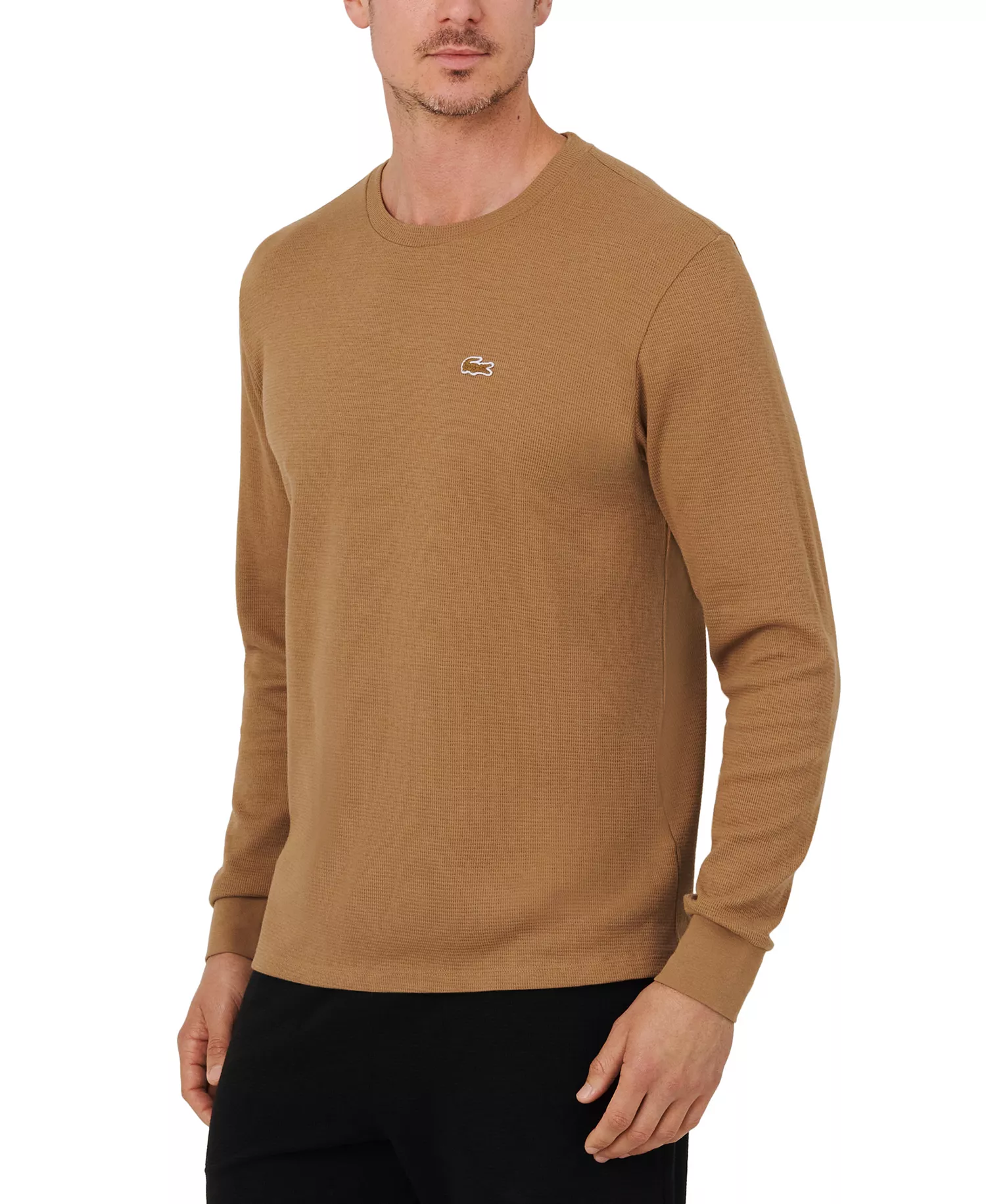 Men's Waffle-Knit Thermal Sleep Shirt - Beige - L