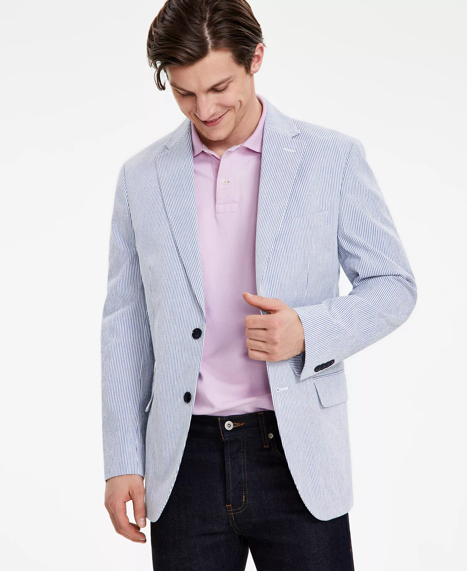 Men's Modern-Fit Seersucker Sport Coat - Blue/white - 36R