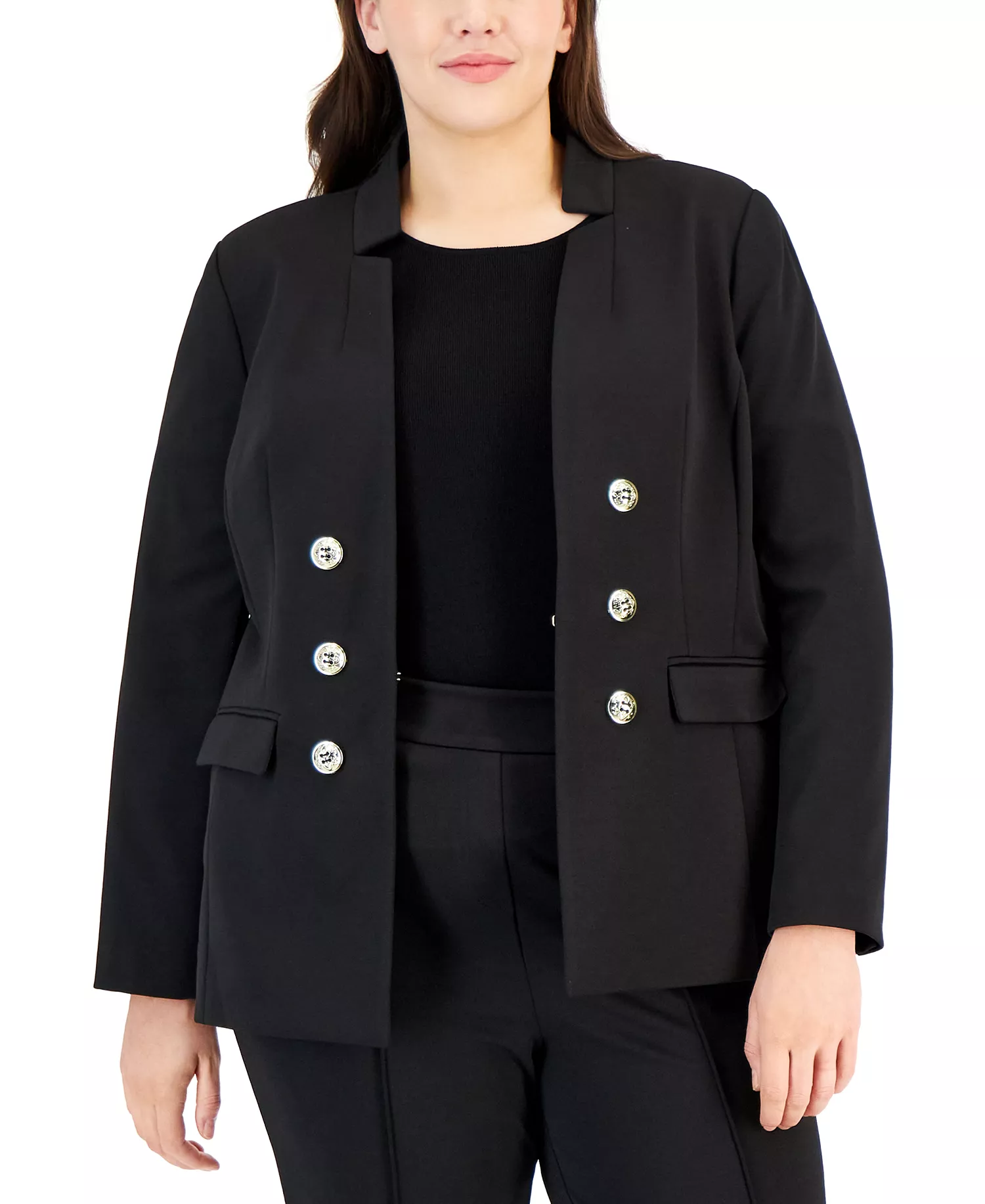 Plus Size Ponte Faux-Double-Breasted Blazer  - Black - 14W