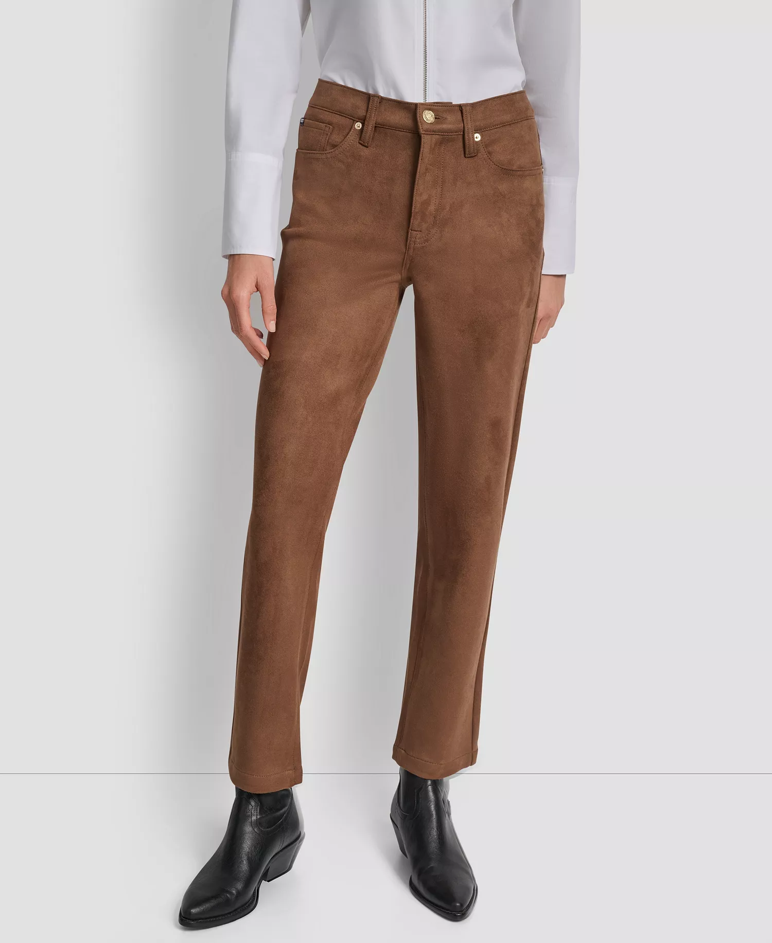 Women's Mid Rise Straight Suede Pants - Burnt Sugar - 24