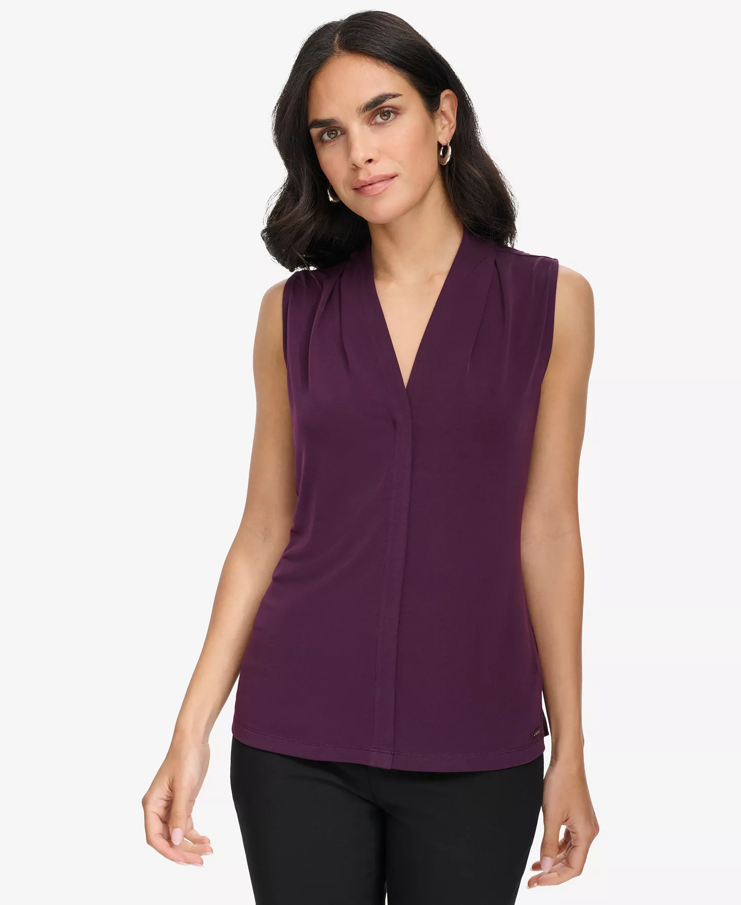 Women's V-Neck Cami Sleeveless Top - Aubergine - L