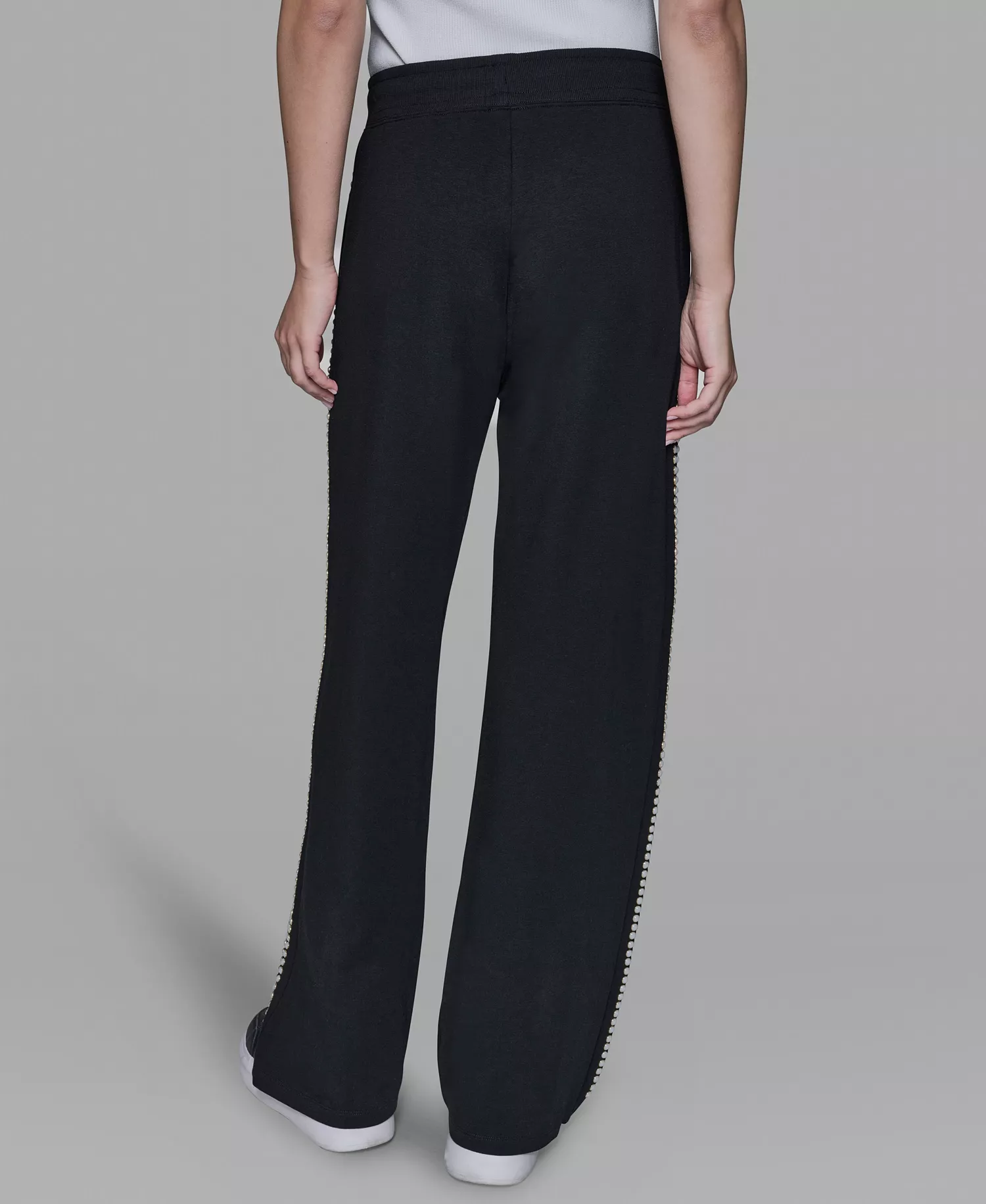 Women's Pearl Trim Mid Rise Track Pants - Black - L