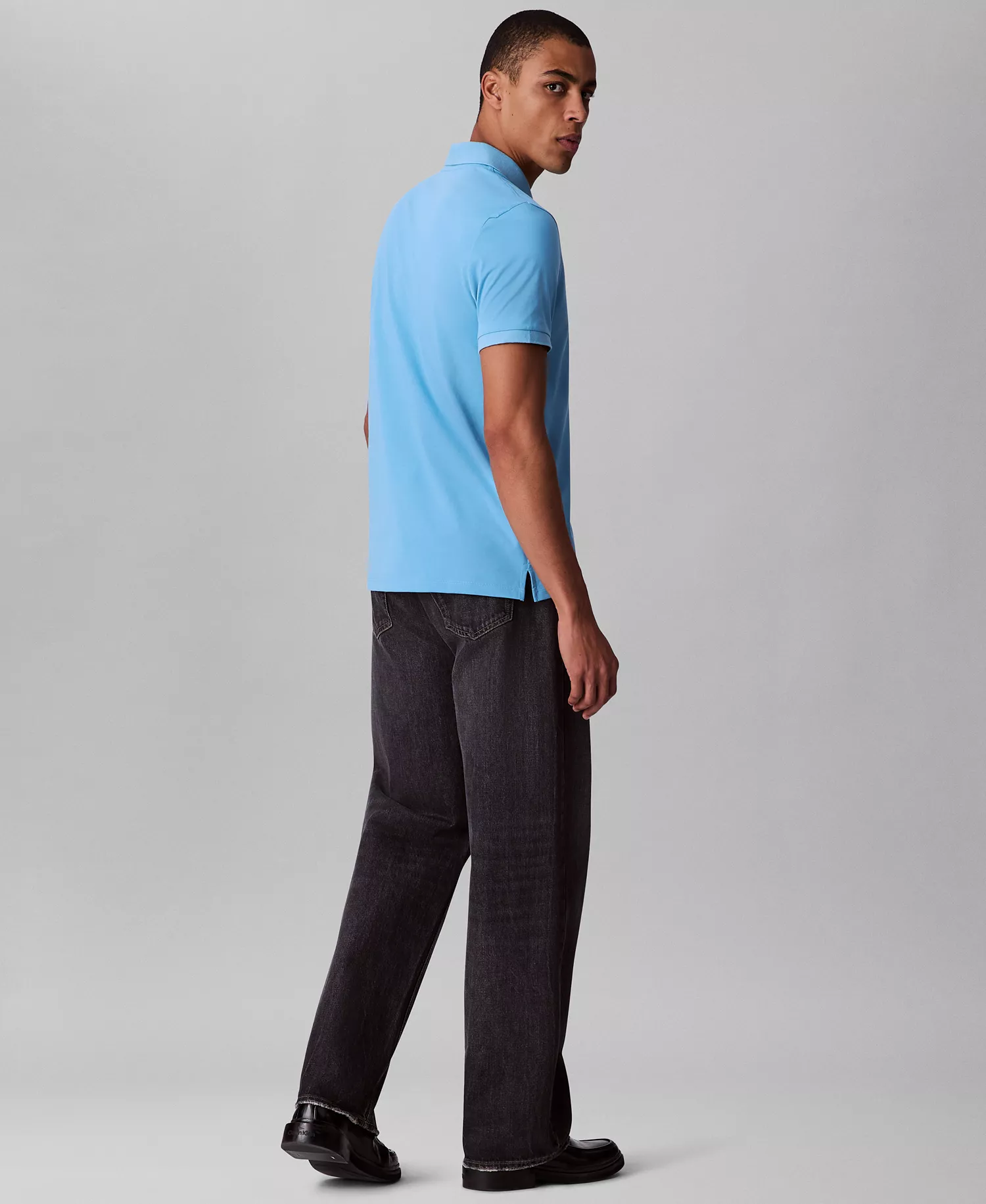 Men's Regular-Fit Smooth Cotton Monogram Logo Polo Shirt - Blue Steam - 2XL