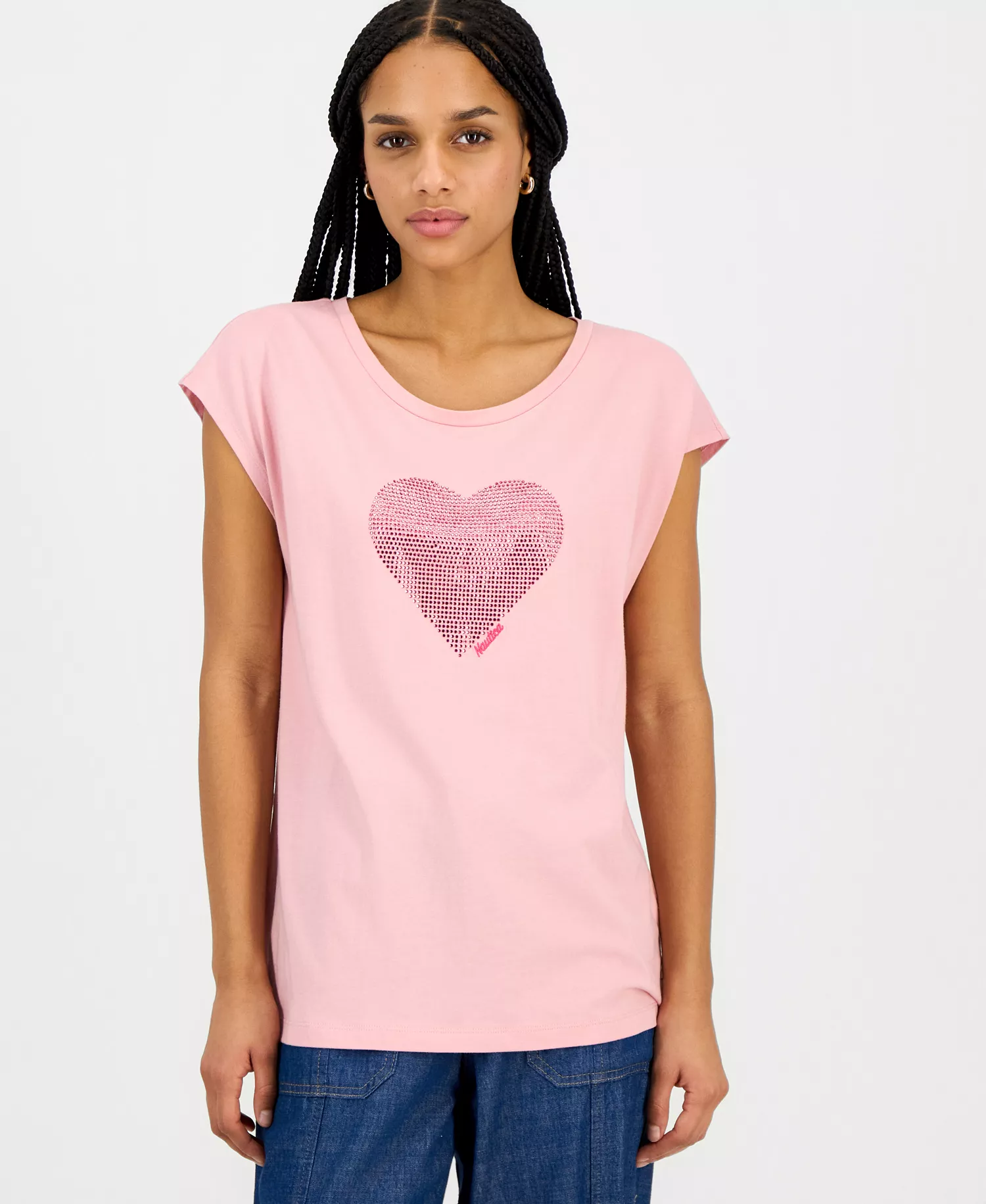 Nautica Women's Round-Neck Embellished-Heart T-Shirt  - Bridal Rose - L