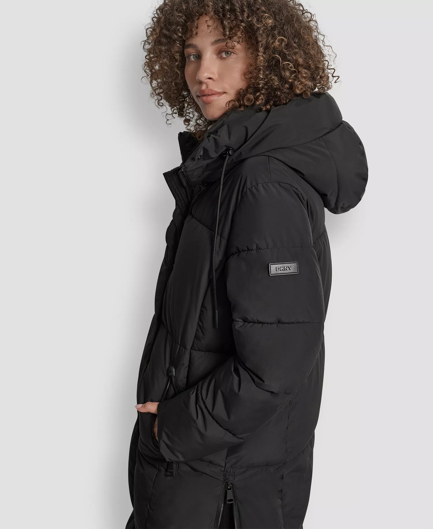 Women's Zip-Front Stand Collar Coat - Black - L