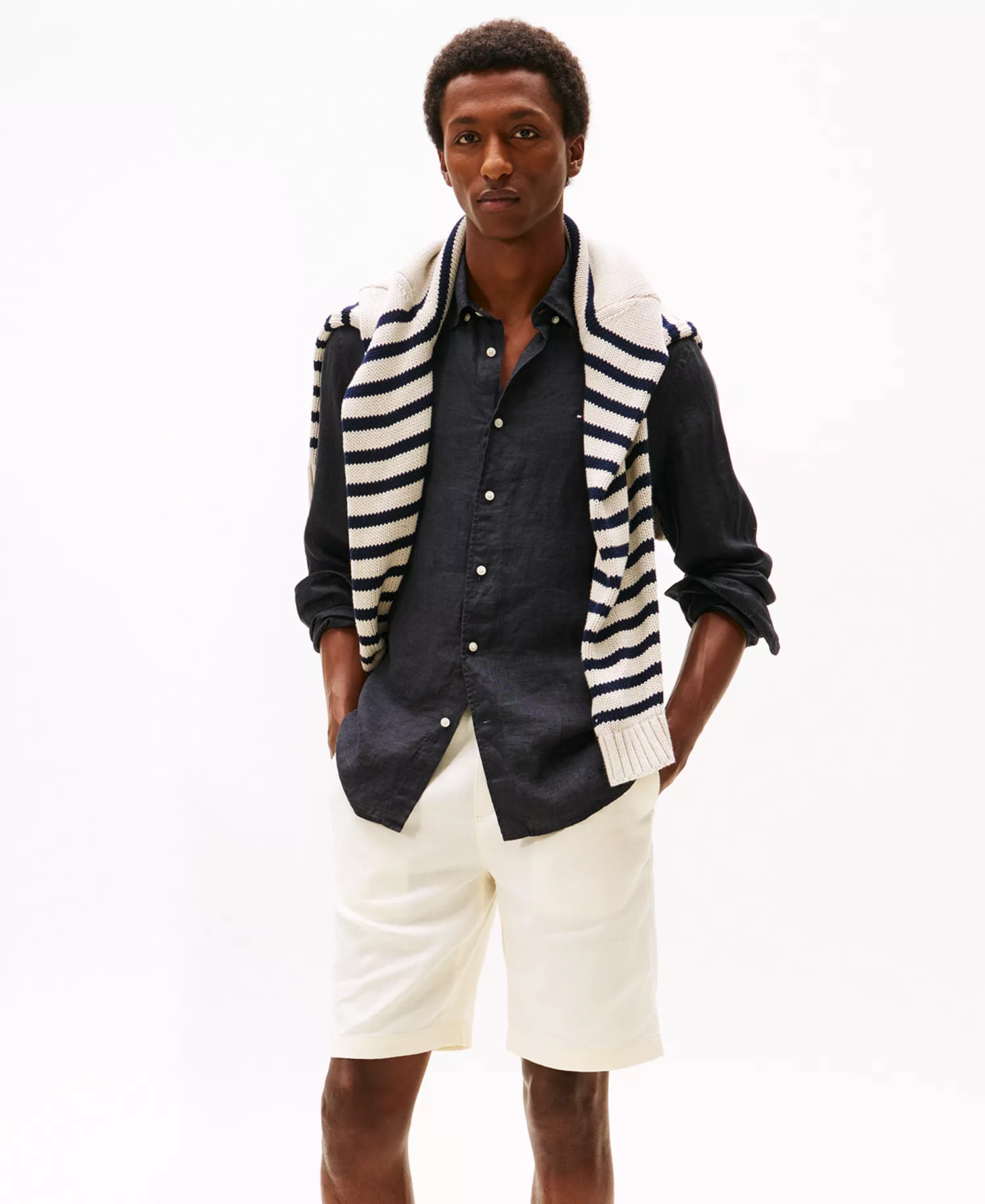 Men's Button-Down Linen Long-Sleeve Shirt - Black - L