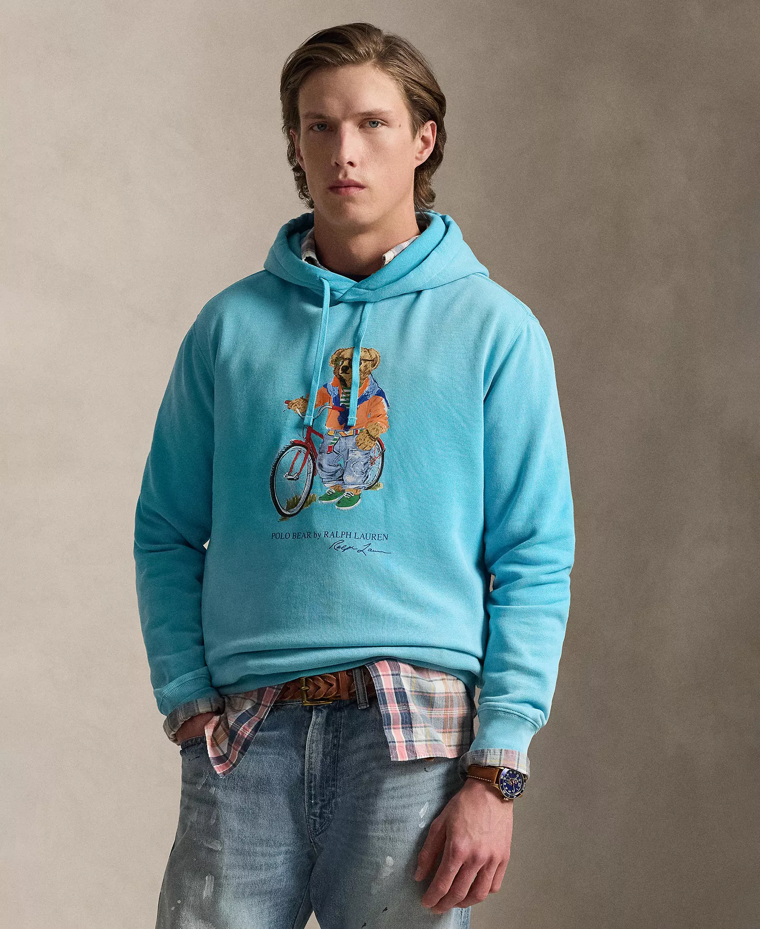 Men's Bears Print Hooded Sweatshirt - Turquoise - 2XL