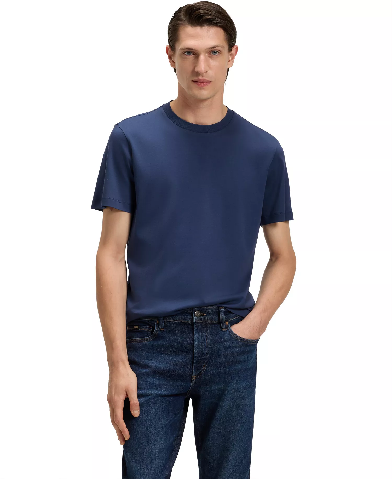 Men's Regular-Fit Mercerized-Cotton T-Shirt - Blue - L