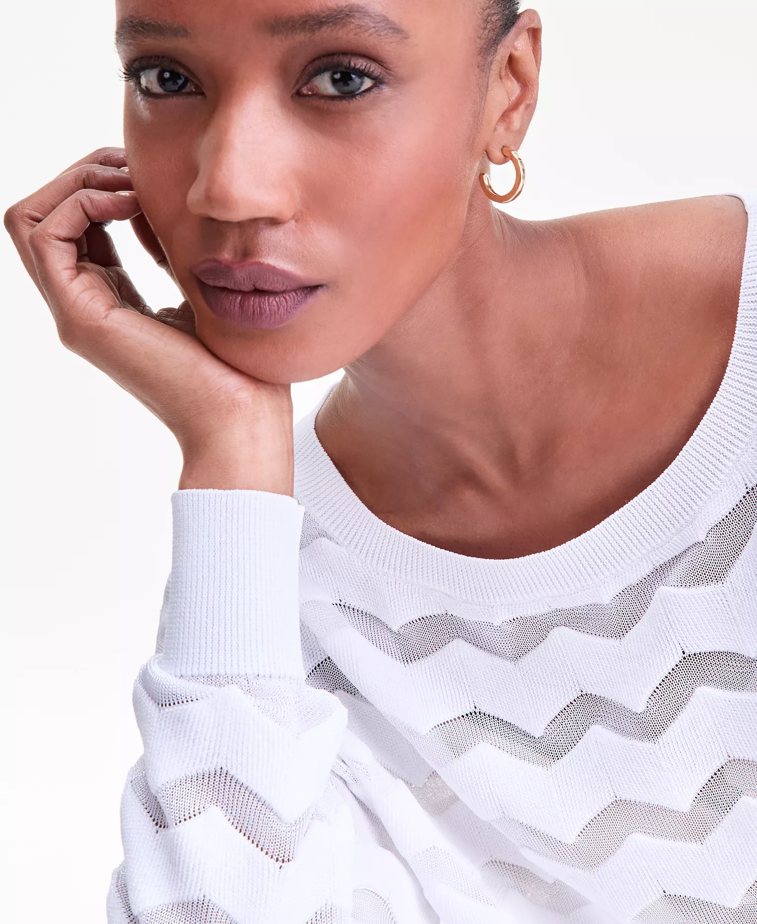 Women's Sheer Chevron Stripe Sweater, Macy's Exclusive - Bright White - L