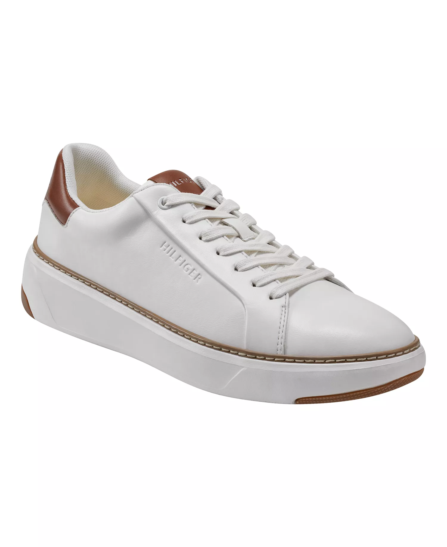 Men's Hines Lace Up Casual Sneakers - White, Cognac - 12M