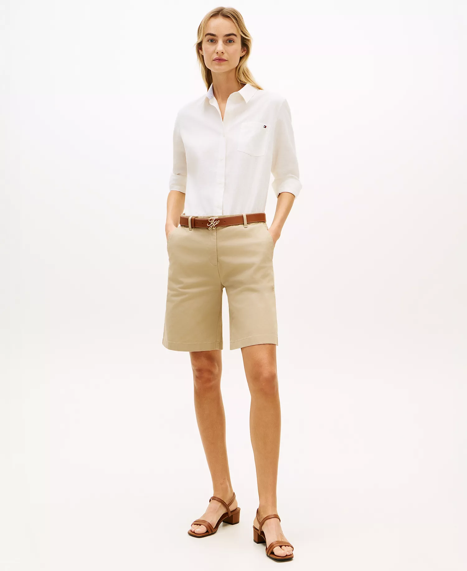 Women's Twill Slim Straight Shorts - Beige - 10