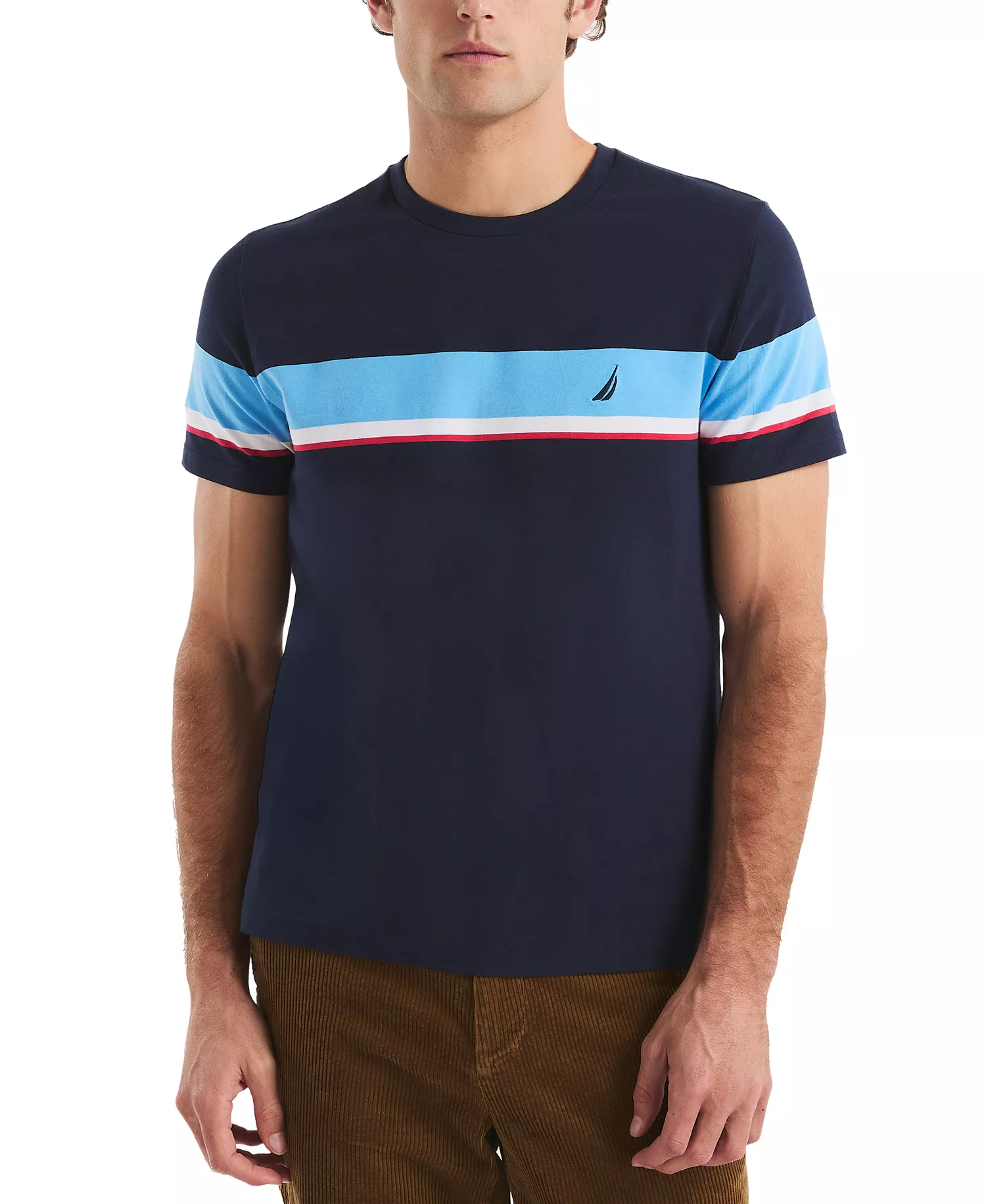 Men's Striped Cotton-Blend Classic-Fit T-Shirt - Navy Seas - XL