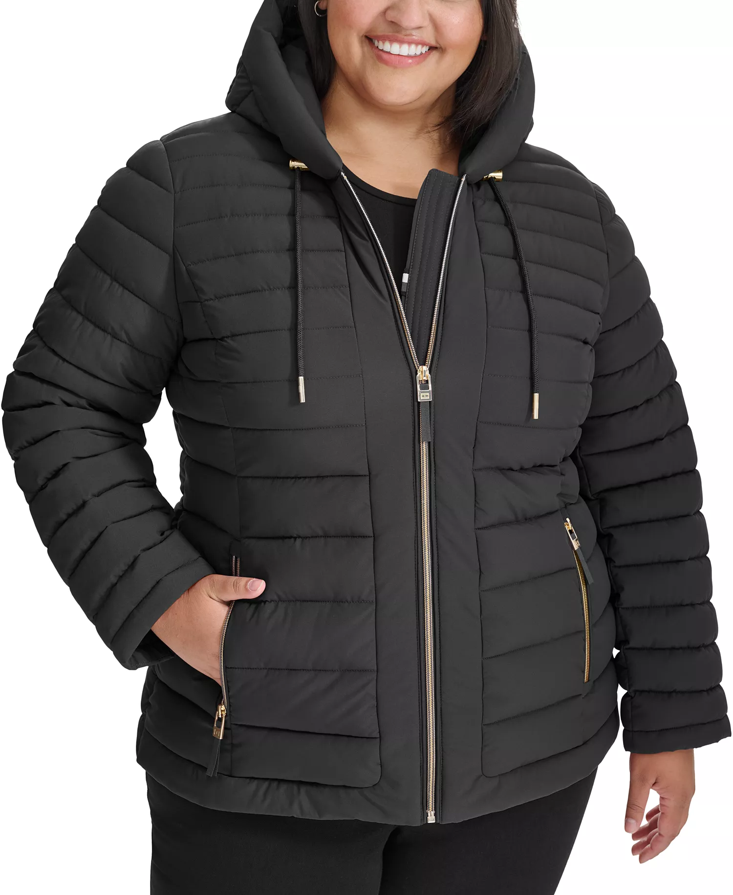 Plus Size Hooded Packable Puffer Coat, Created for Macy's - Black - 0X