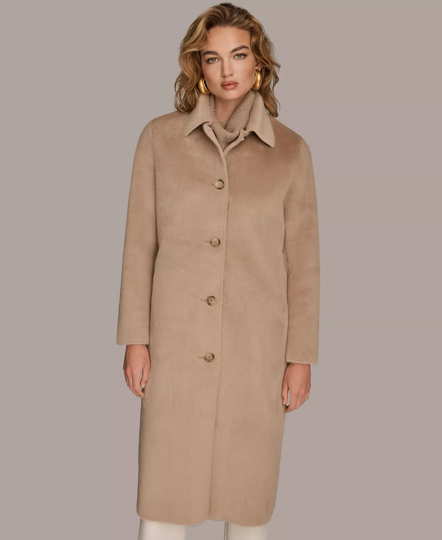 Women's Button Front Maxi Coat - Beige - L