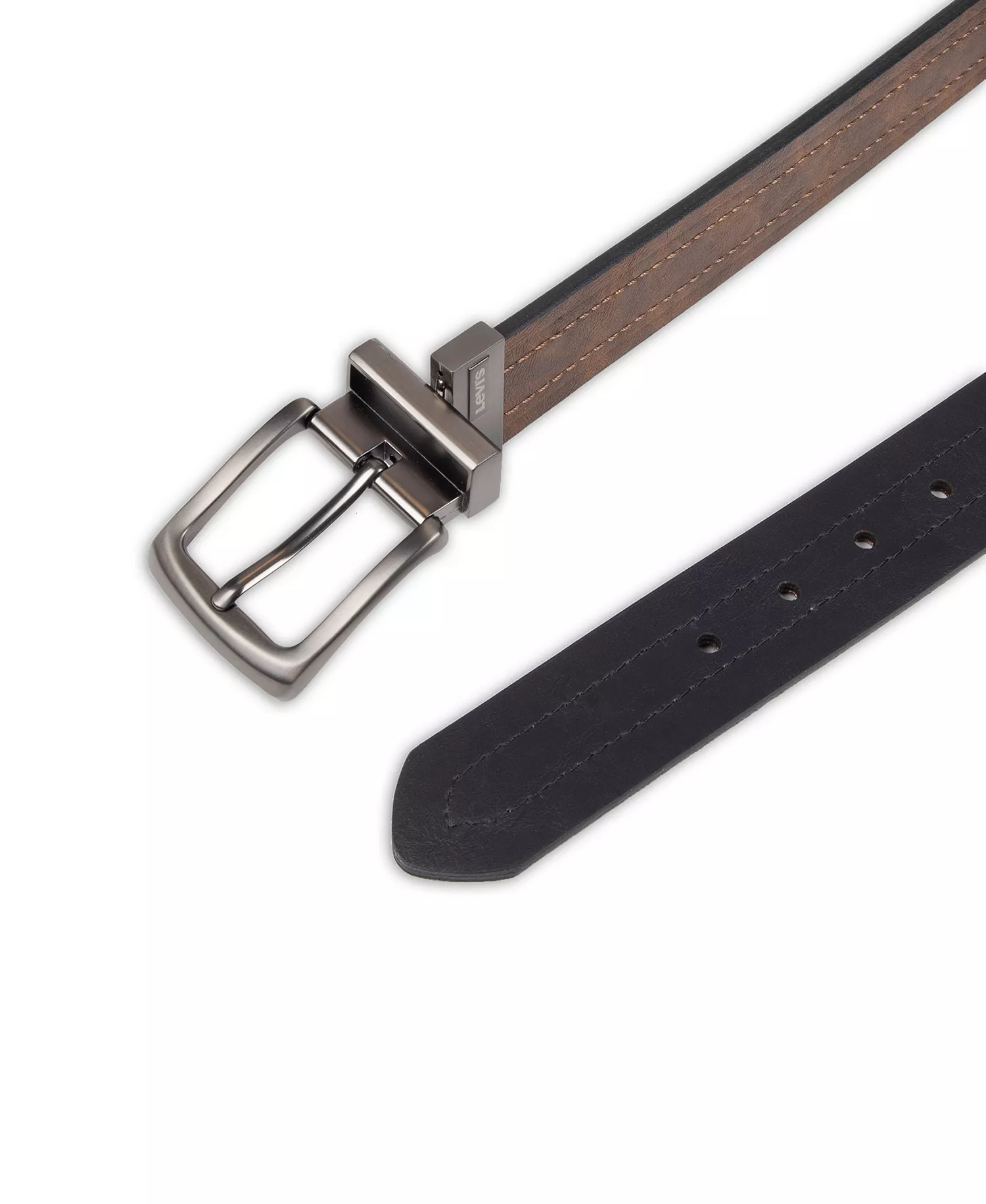 Men's Reversible Casual Embossed Strap Belt - Brown/Black - L (38-40)