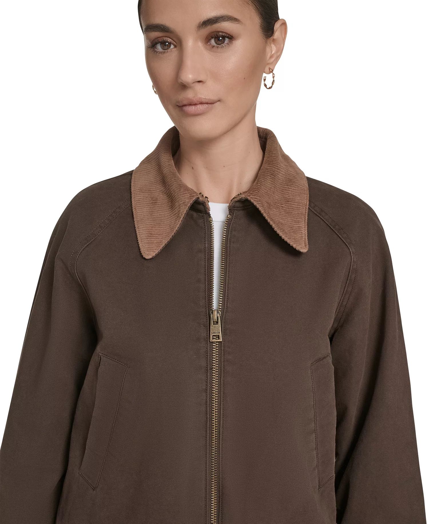 Women's Front Zipper Barn Jacket - Chocolate Brown - L