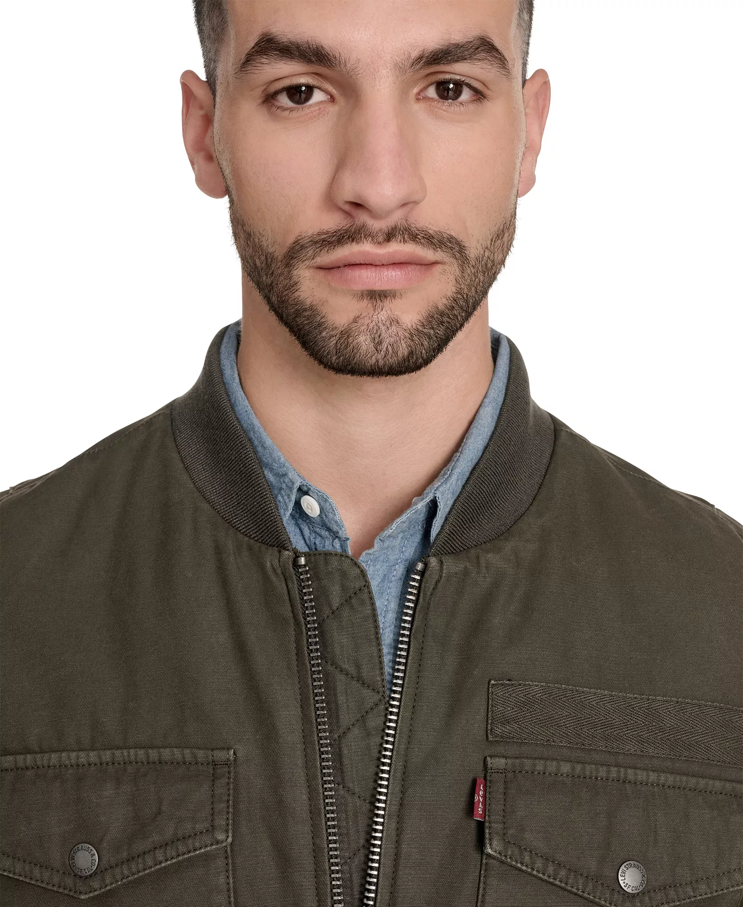 Men's Cotton Military Bomber Jacket - Light Olive - 2XL