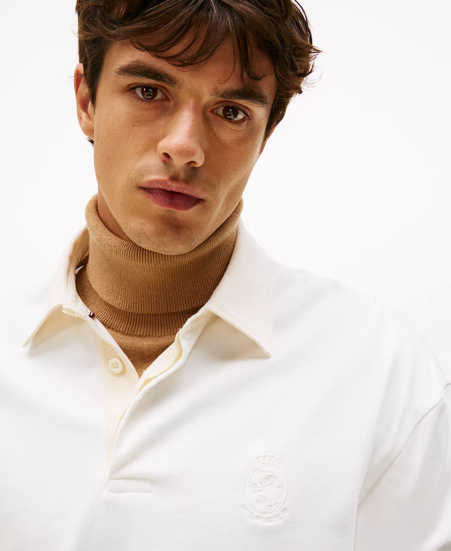 Men's Embroidered Logo Crest Rugby Shirt - Ecru - L