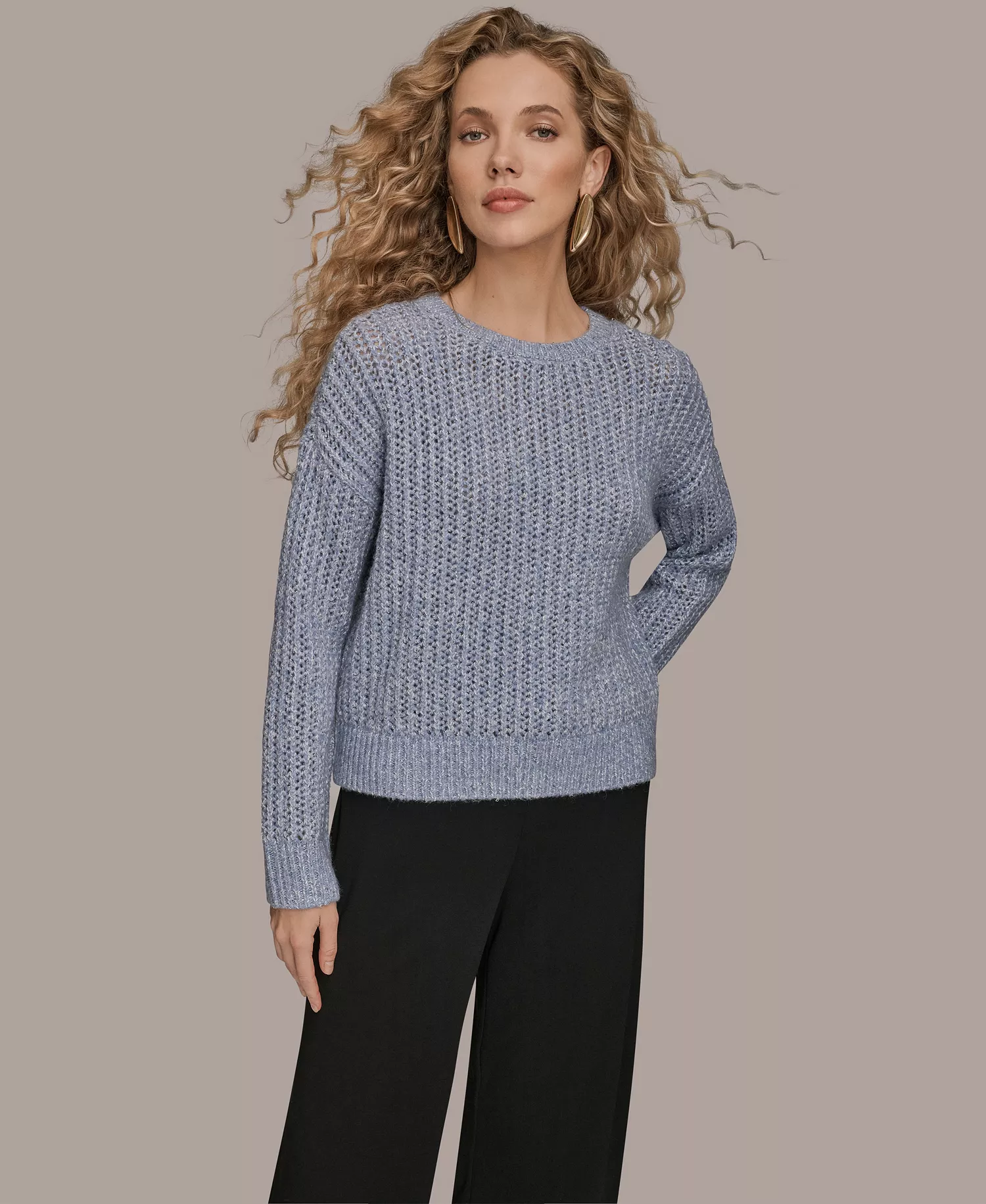 Women's Oversized Long Sleeves Open Stitch Sweater - Tempest - L