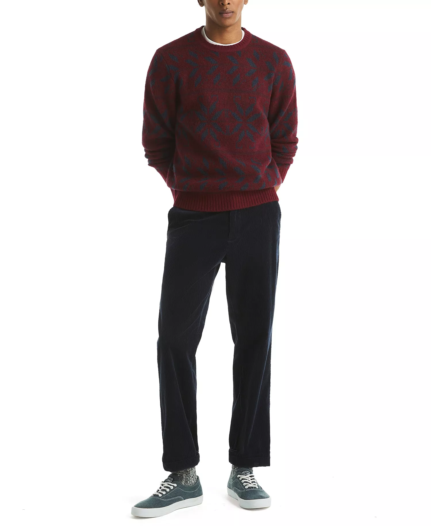 Men's Fair Isle Print Sweater - Deep Crimson - 2XL