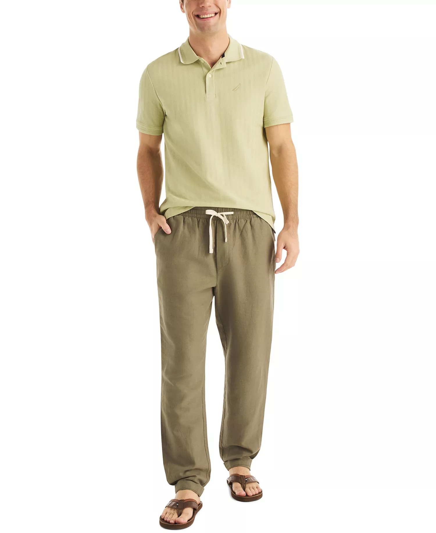 Men's Regular-Fit Linen-Blend Drawstring Pants - Hillside Olive - 2XL