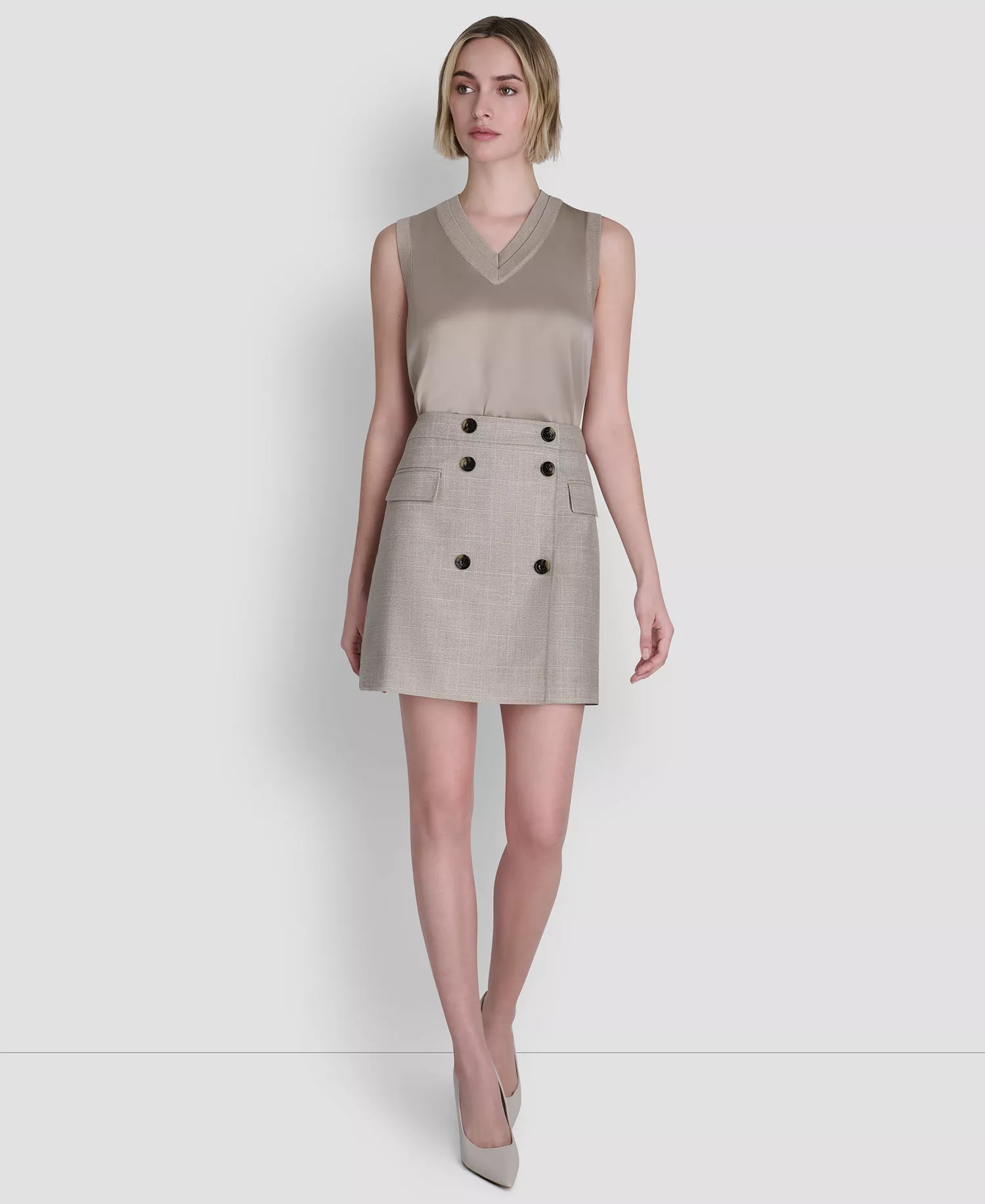 Women's Windowpane Melange Mini Skirt - Pebble / White Combo - 0