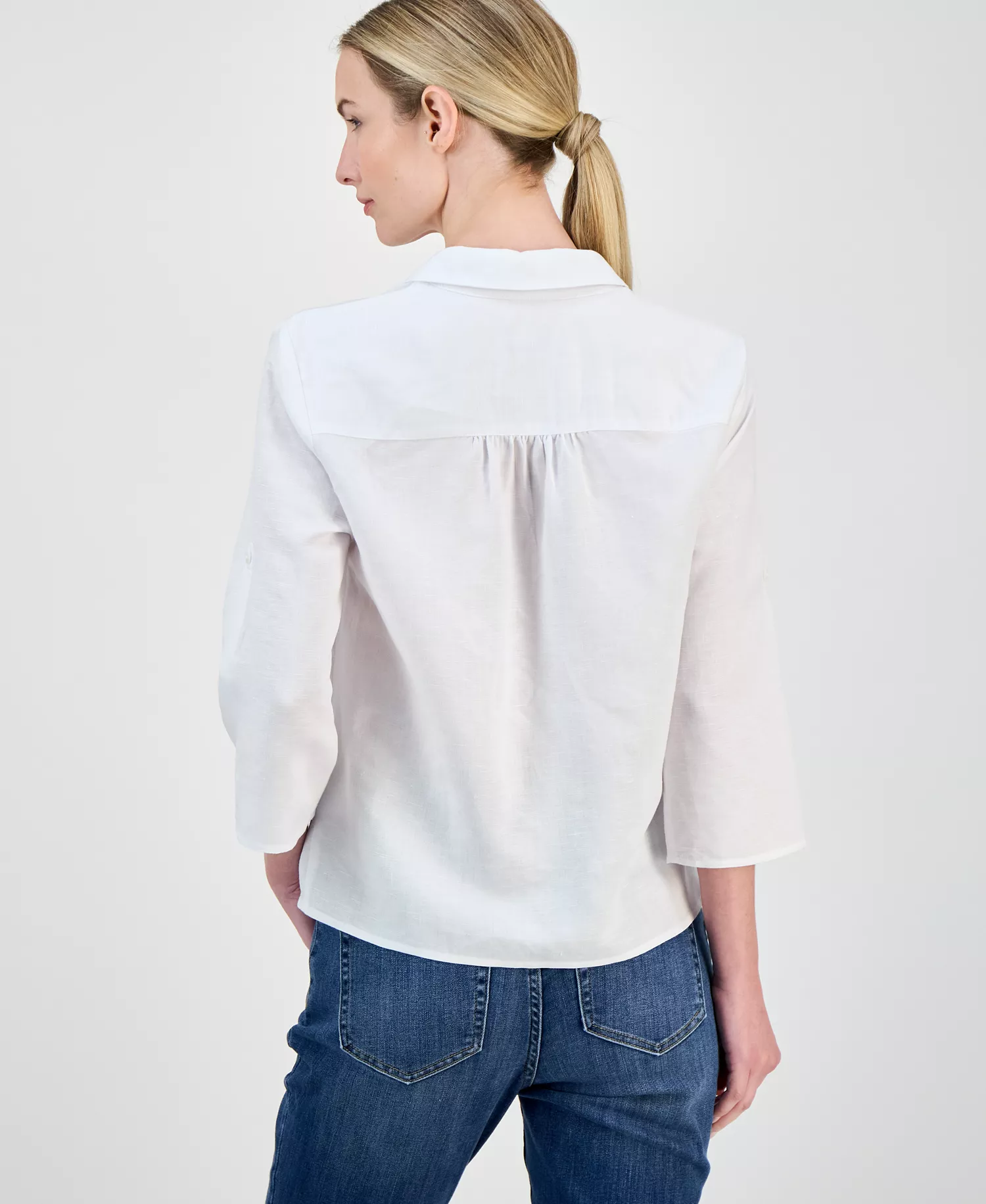 Women's Linen Twist-Hem Blouse, Created for Macy's - Bright White - L