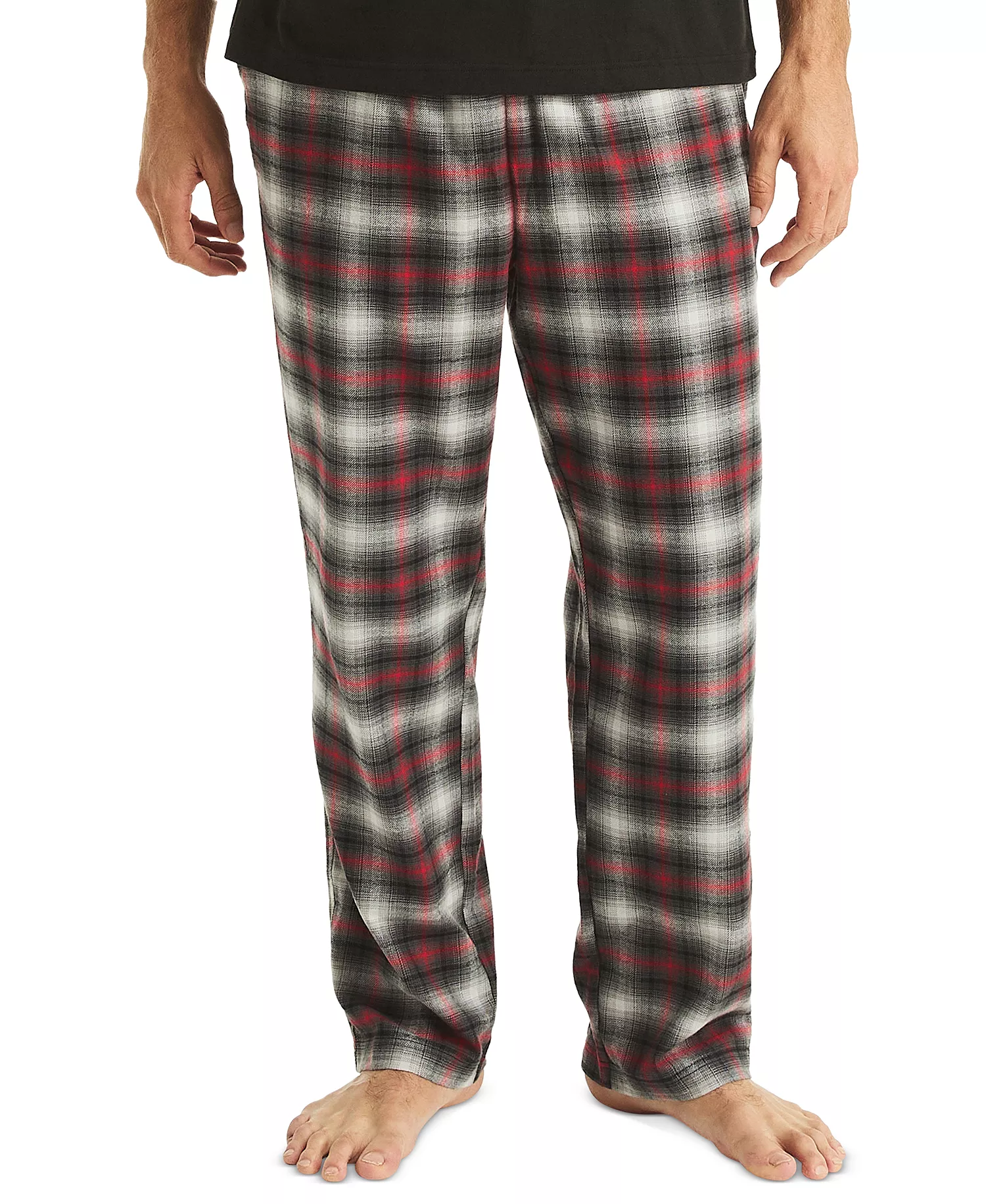 Men's Plaid Pajama Pants & Solid Pajama T-Shirt Set - True Black - L