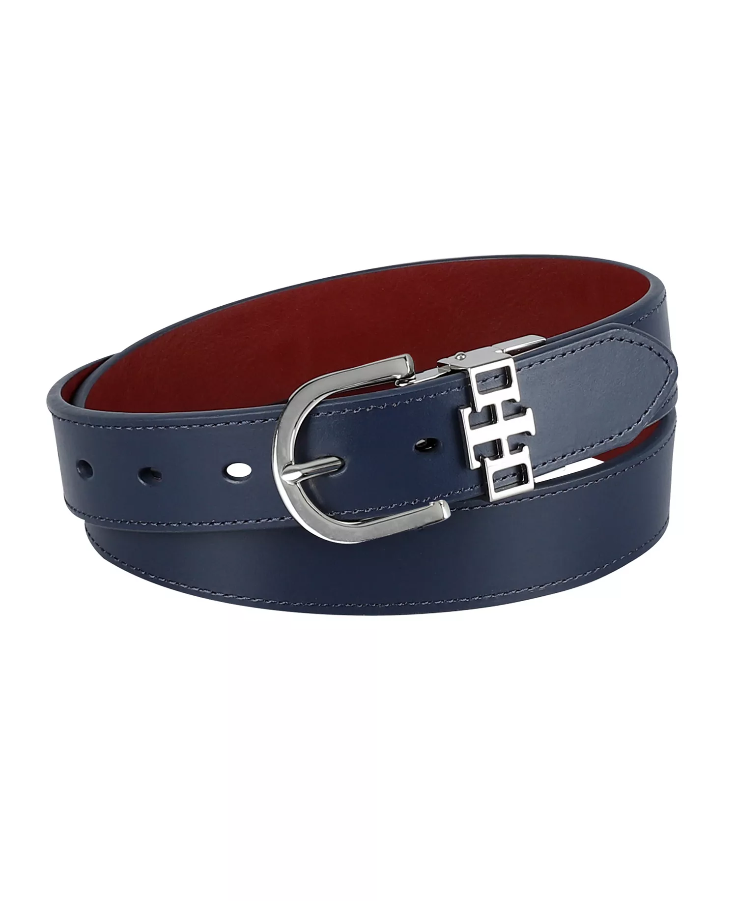 Women's 2-In-1 Reversible TH Monogram Strap Keeper Dress Casual Belt - Navy/red - 3X