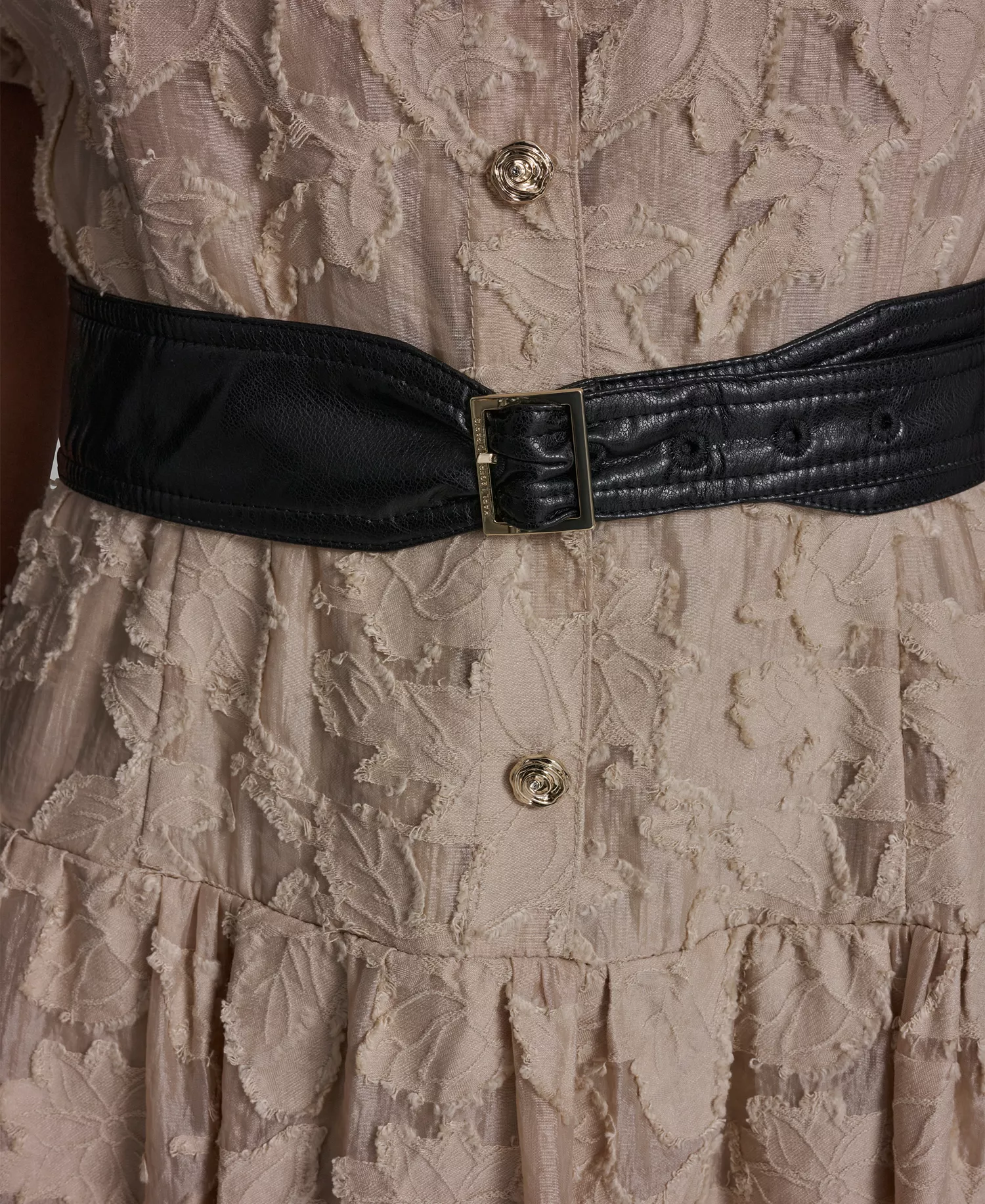 Women's Burnout Square Neck Belt Dress - French Beige - 0