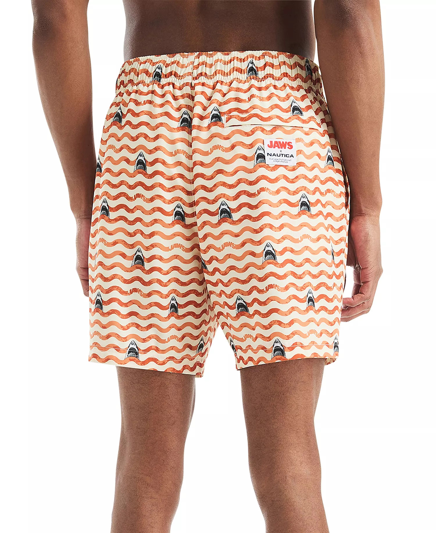 JAWS x Men's Classic-Fit Active Stretch Quick-Dry Printed 6" Swim Trunks - Coast Guard Orange - M