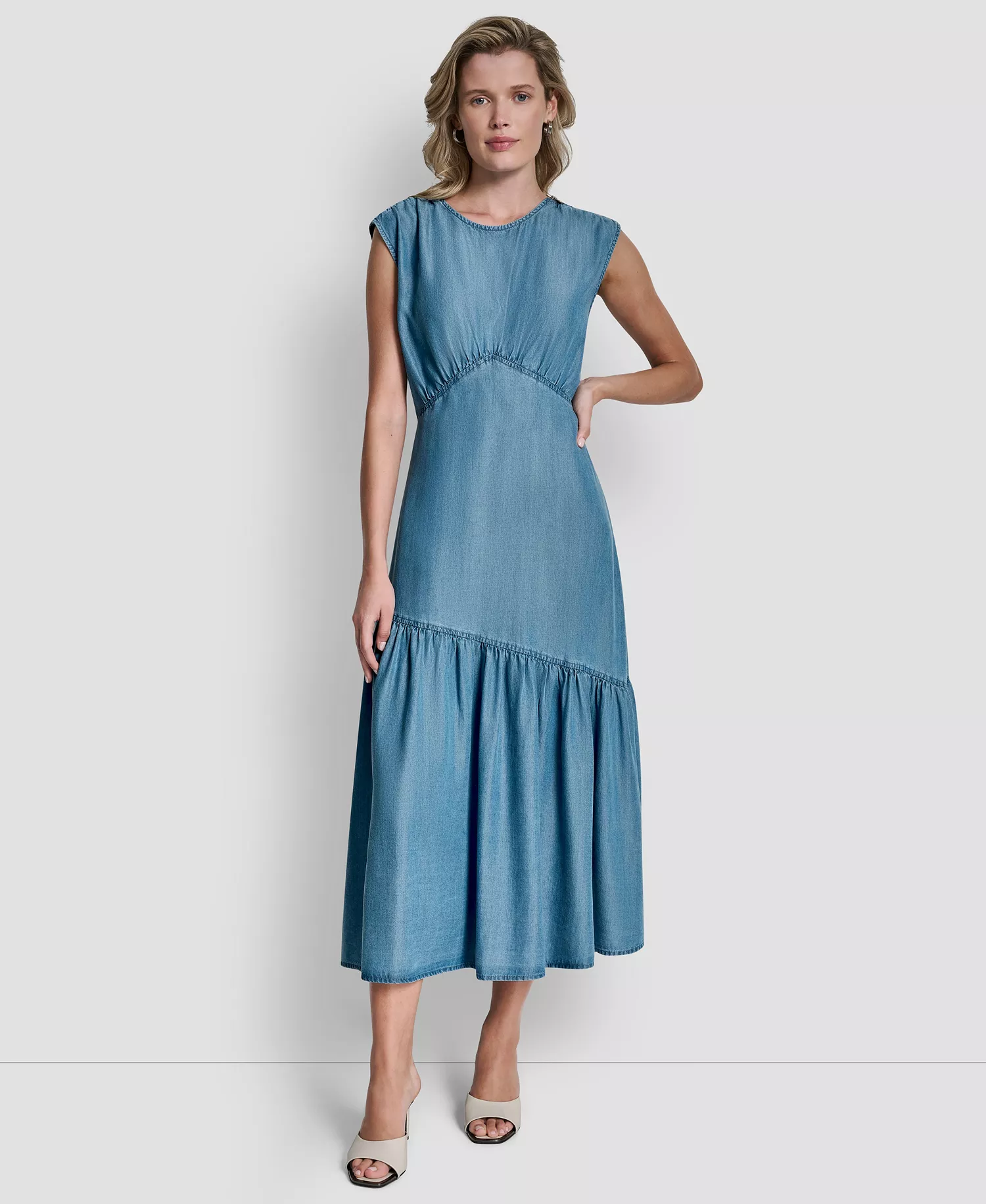 Women's Sleeveless A-line Midi Dress - Stream Wash - L