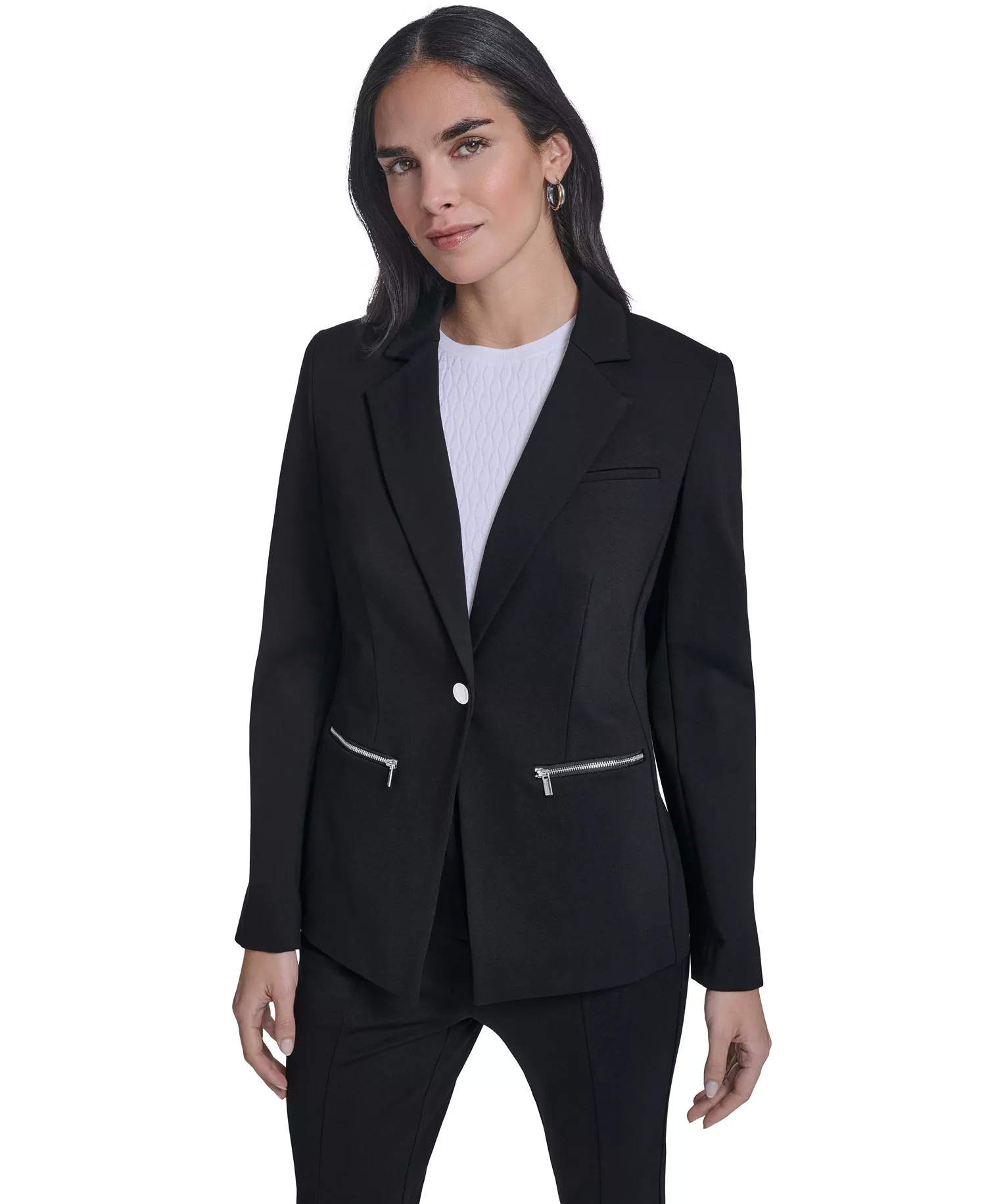 Women's One-Button Jacket - Black - 0