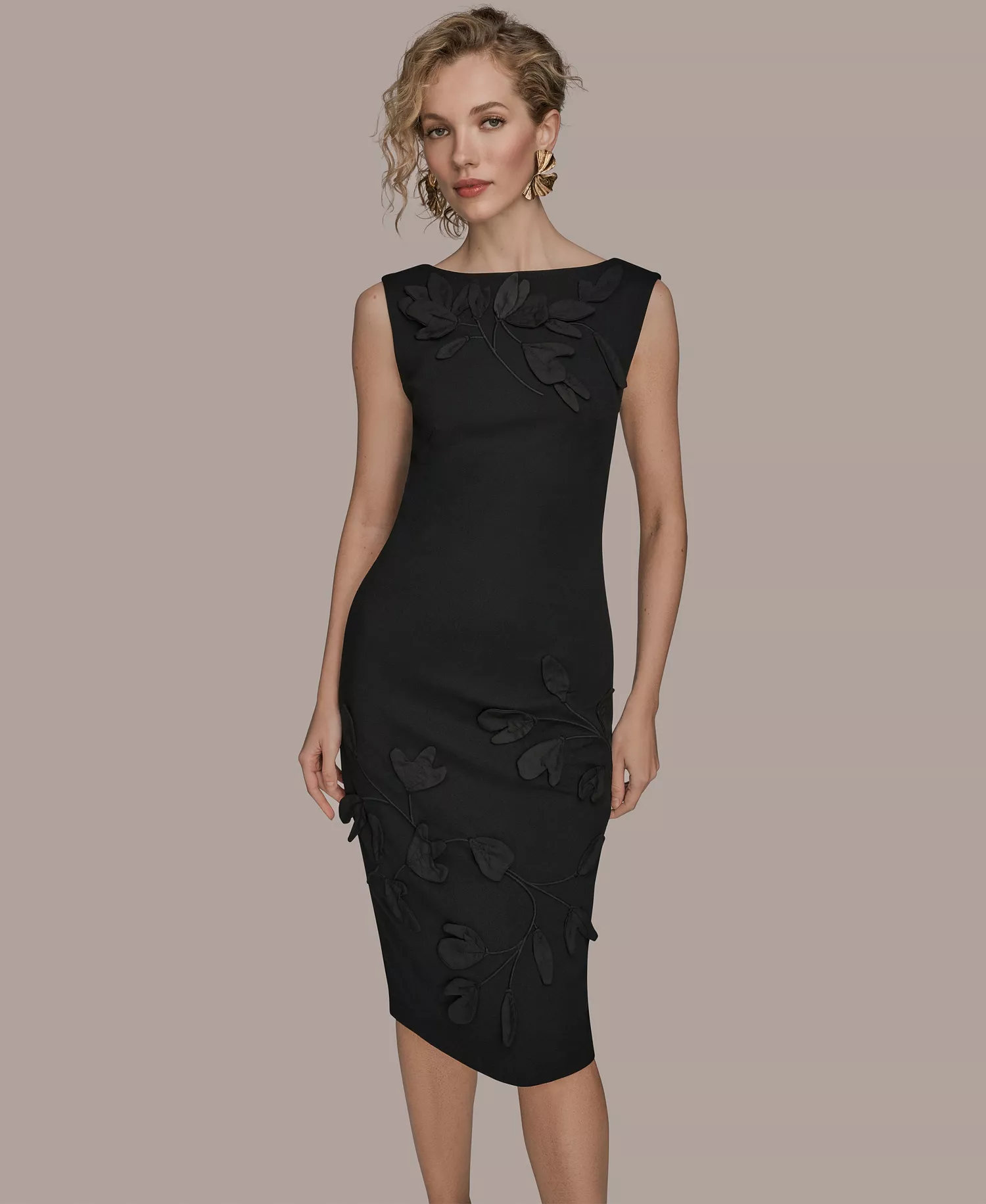 Women's 3D Floral Embroidered Dress - Black - 10