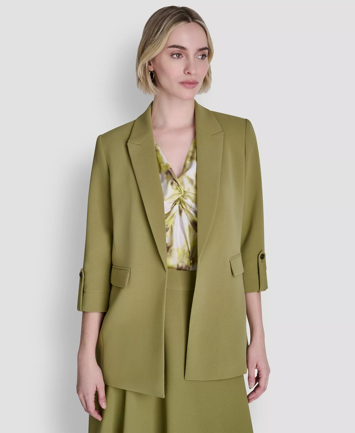Petite Textured Open Front Blazer - Sage - 0P