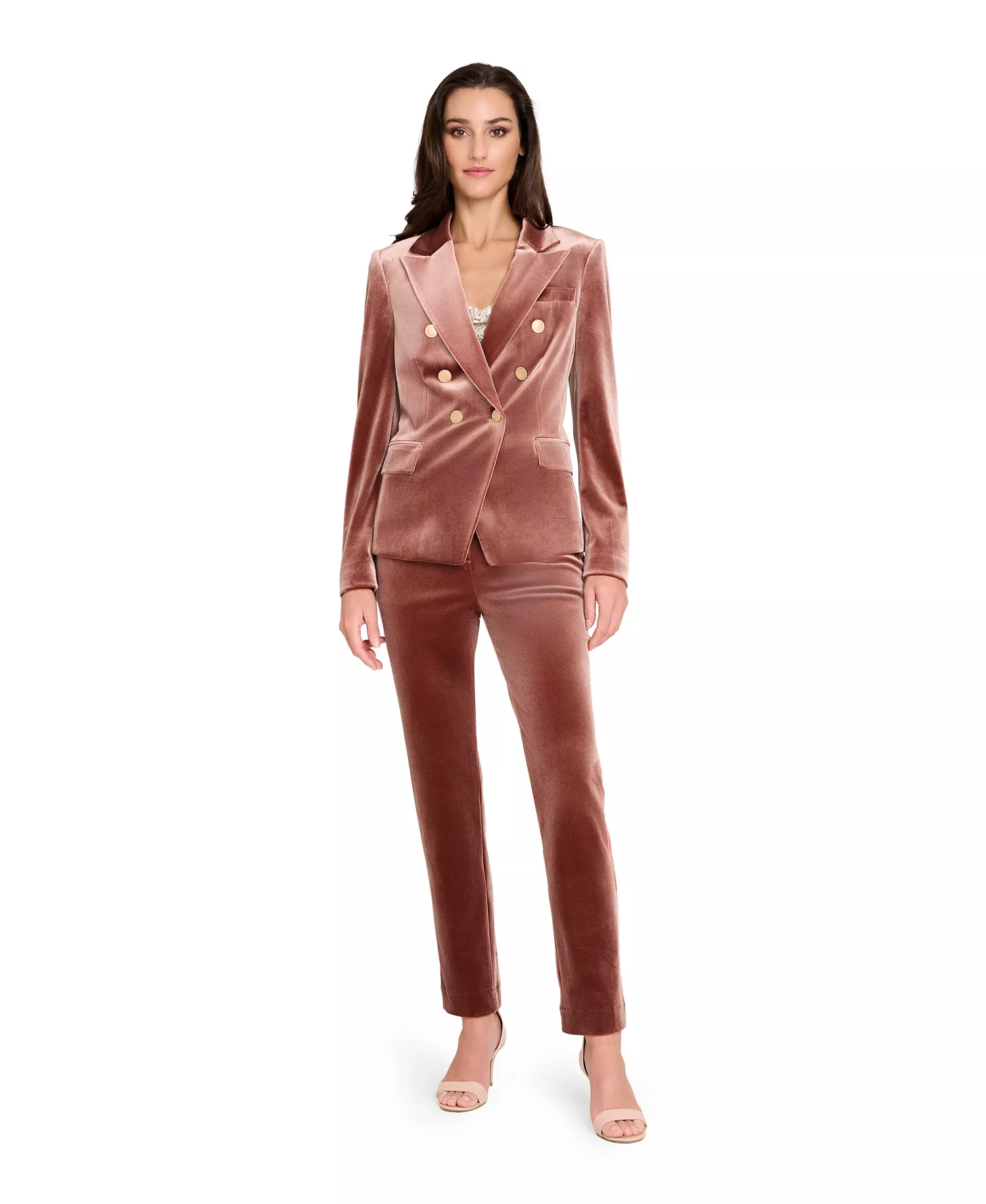 Women's Velvet Peak Lapel Collar Blazer - Sable - 10