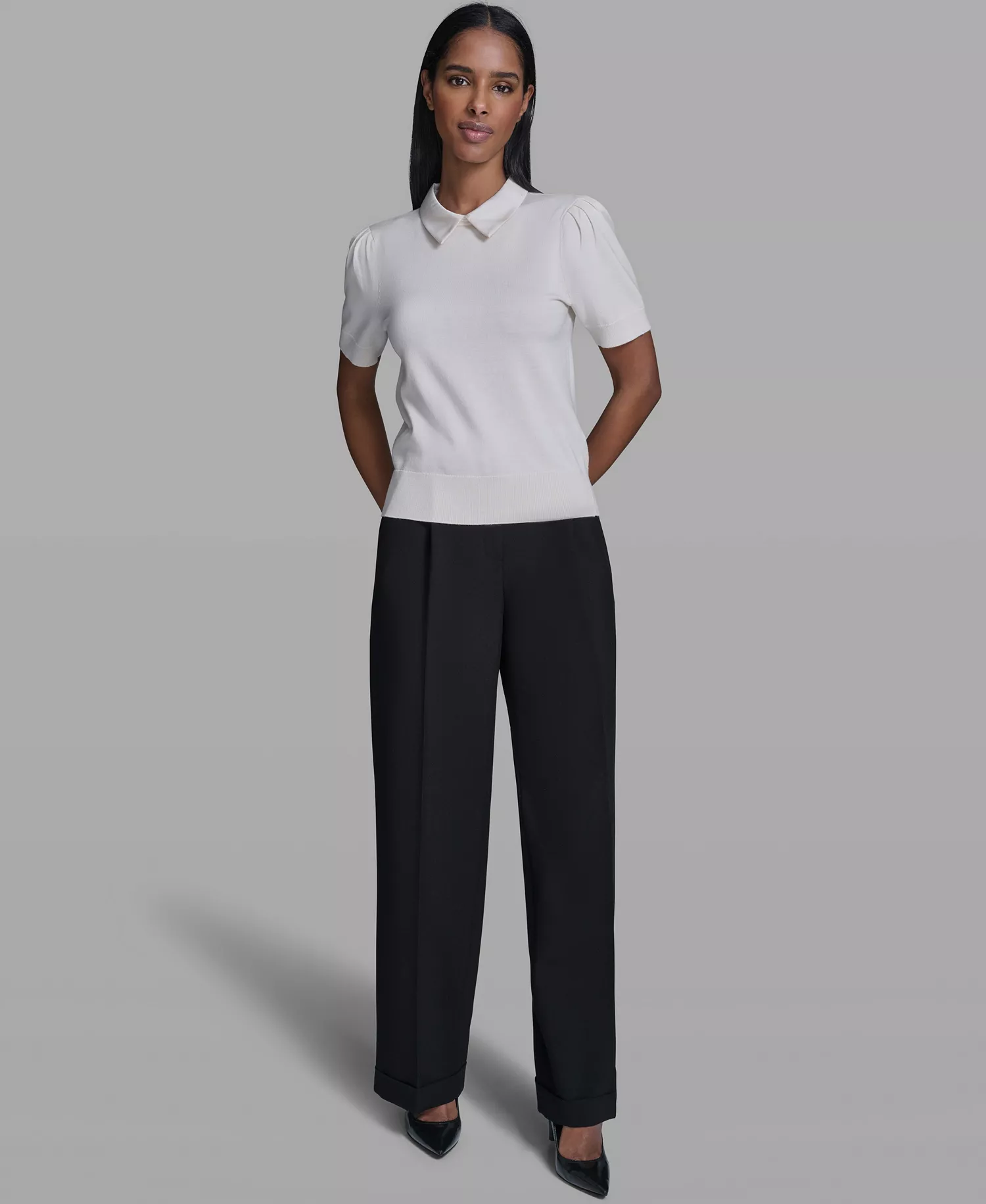 Women's Satin-Collared Sweater - Bisque - L