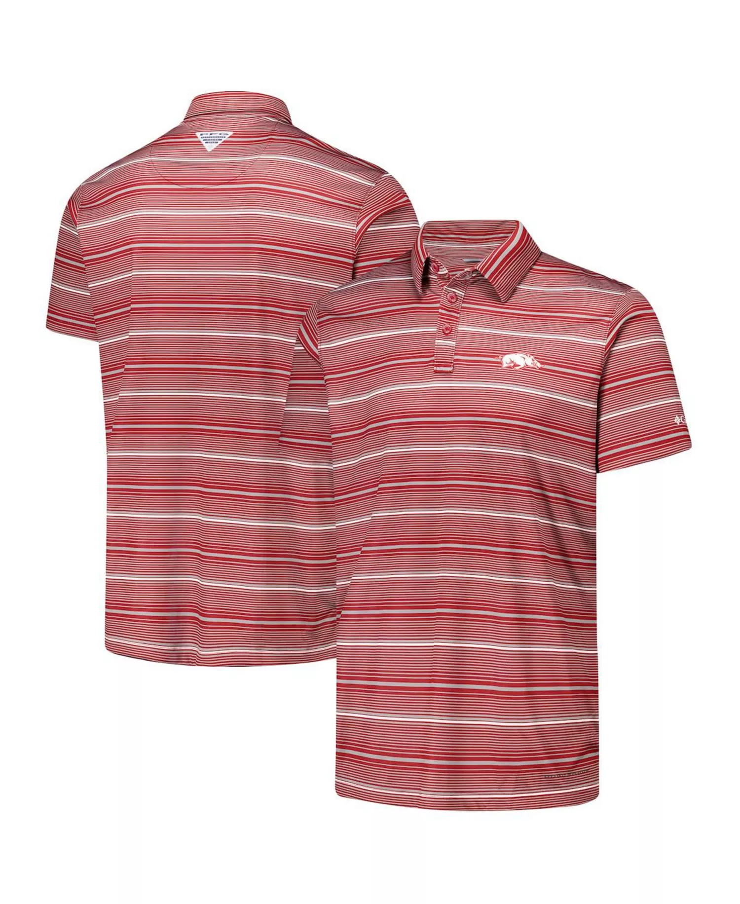 Men's Cardinal Arkansas Razorbacks PFG Super Terminal Tackle Omni-Shade Stripe Polo Shirt - Cardinal - XL