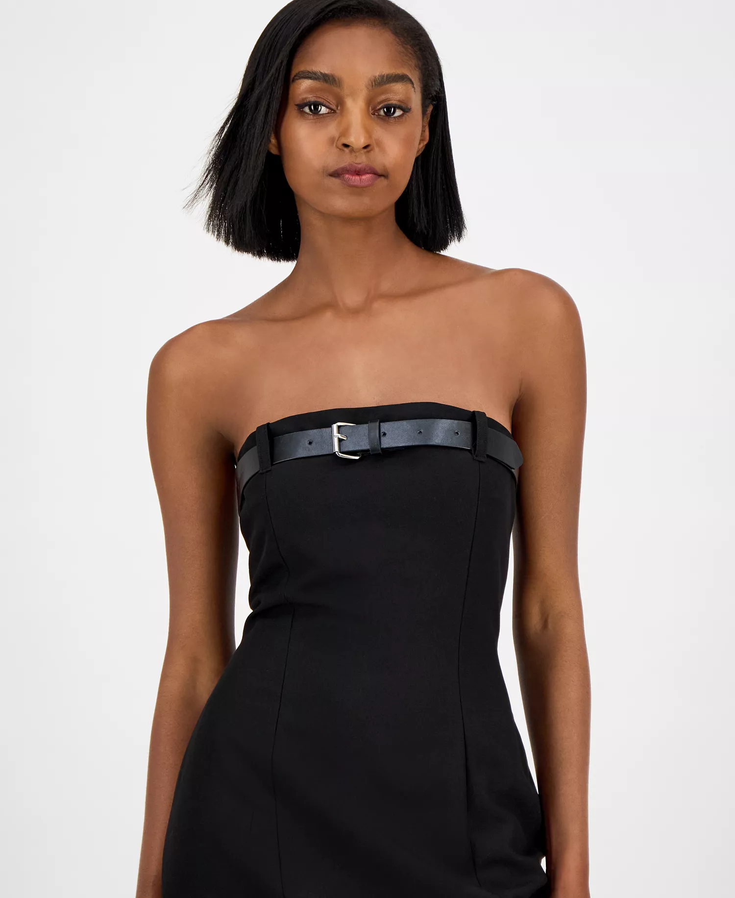 Women's Belted Strapless Midi Dress, Macy's Exclusive - Deep Black - L