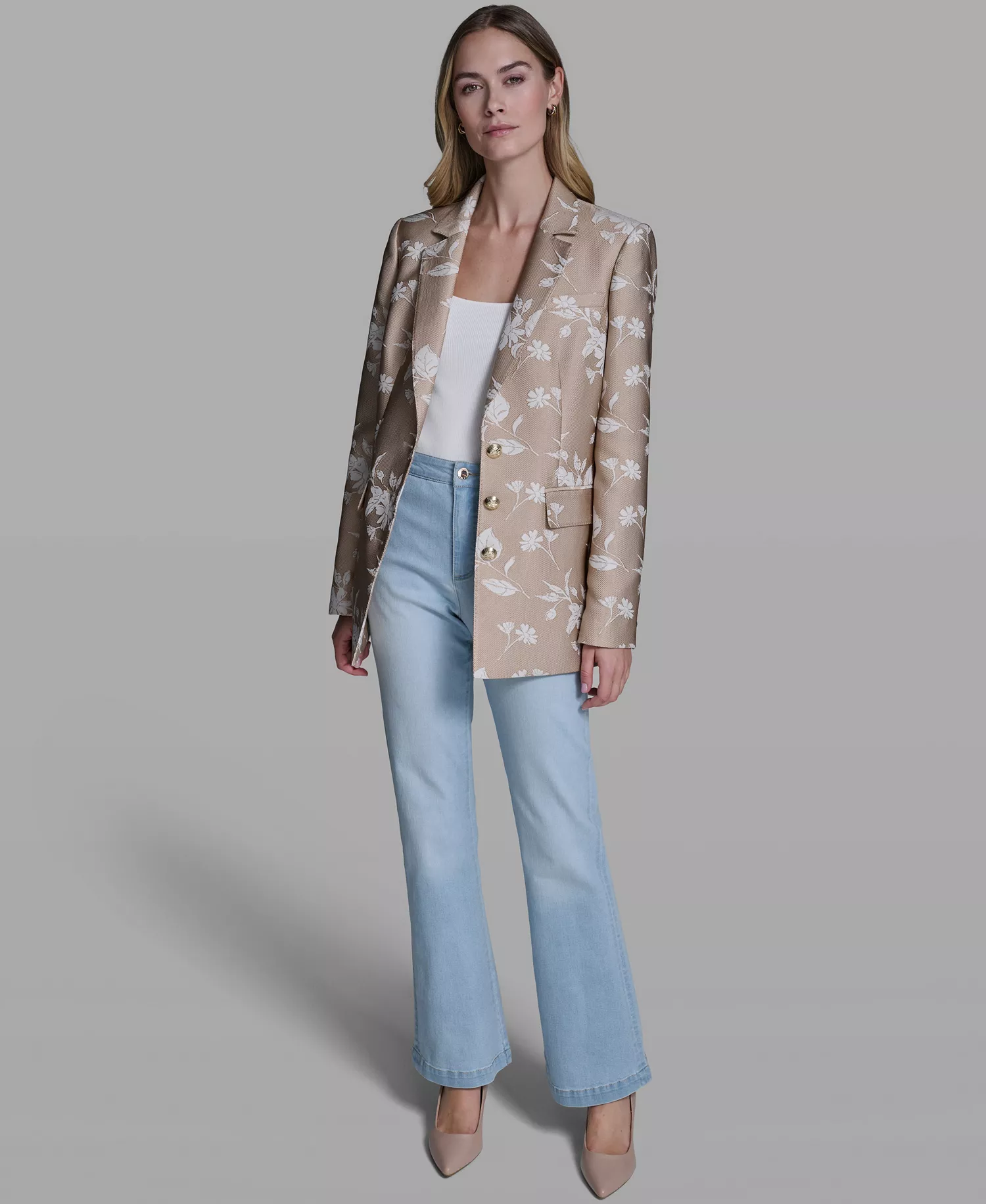 Women's Floral Embroidered Blazer - French Beige/Soft White - 0