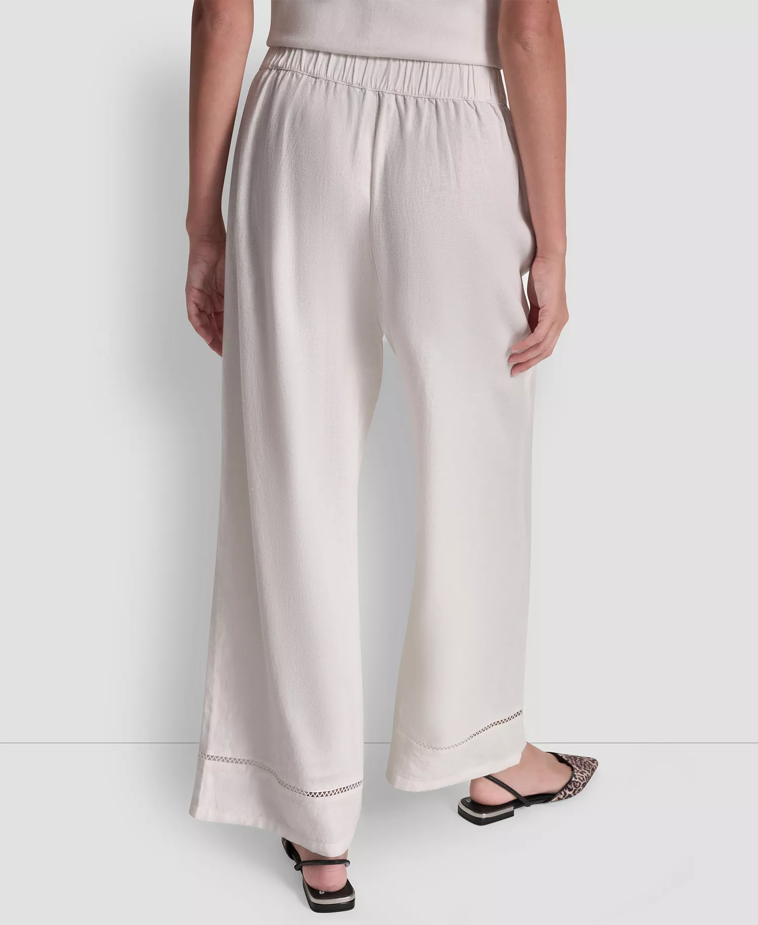 Women's High Rise Pull-On Wide Leg Ankle Pants - Ivory - L